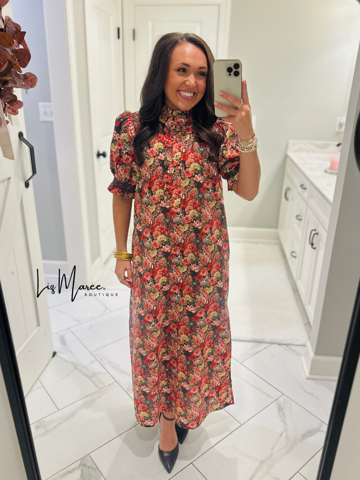 The Anabelle Brick Floral Midi Dress