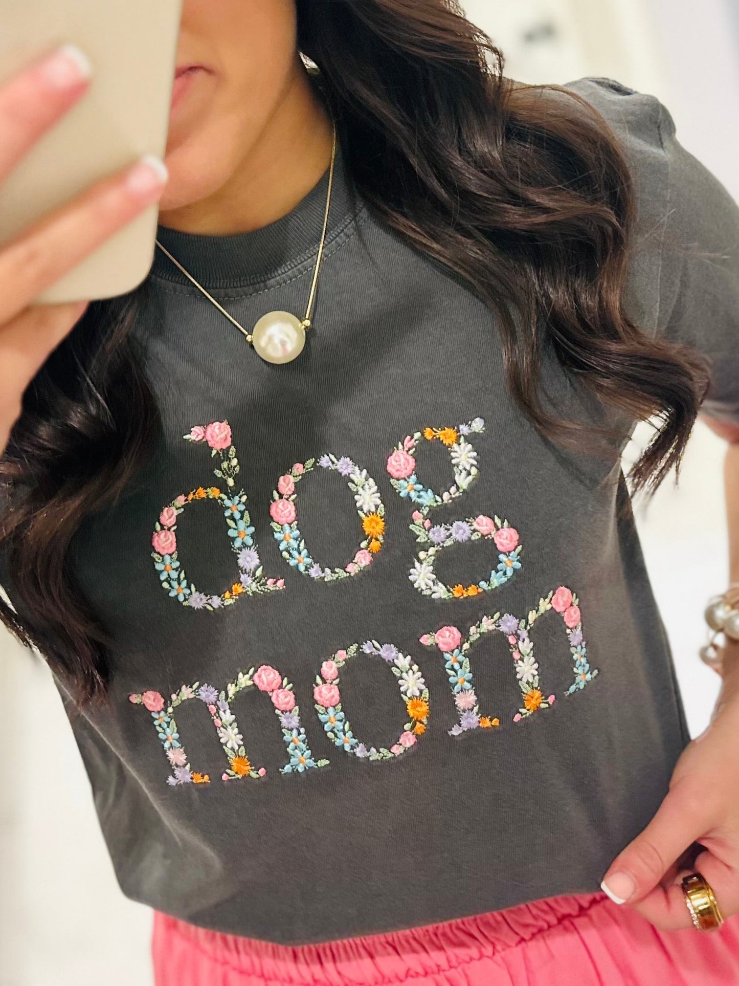 The Floral Dog Mom Embroidered Tee