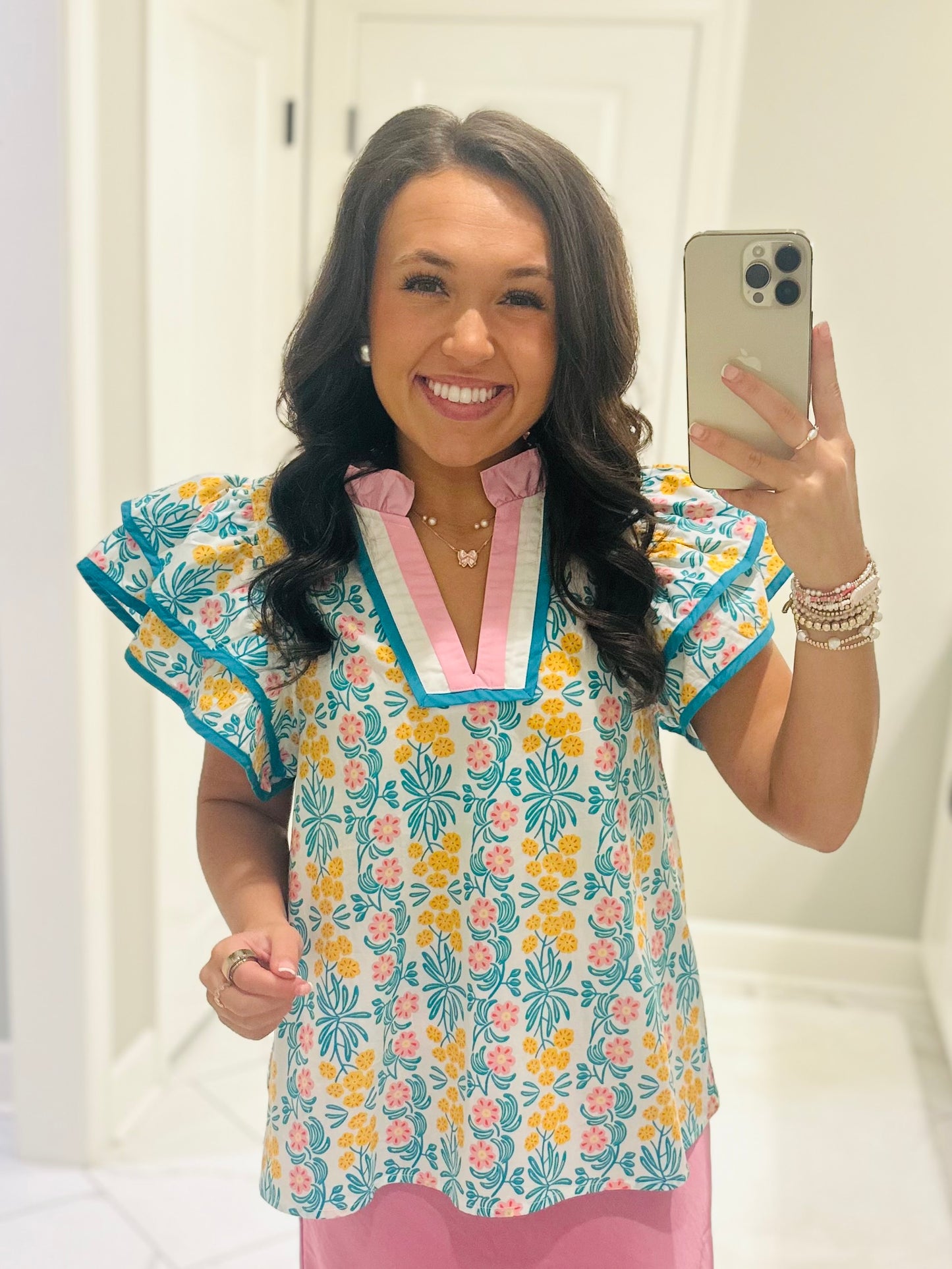 The Cora Blue + Pink Floral Top