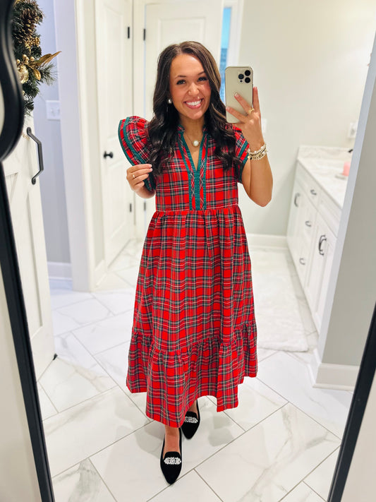 The Faith Holiday Plaid Midi Dress