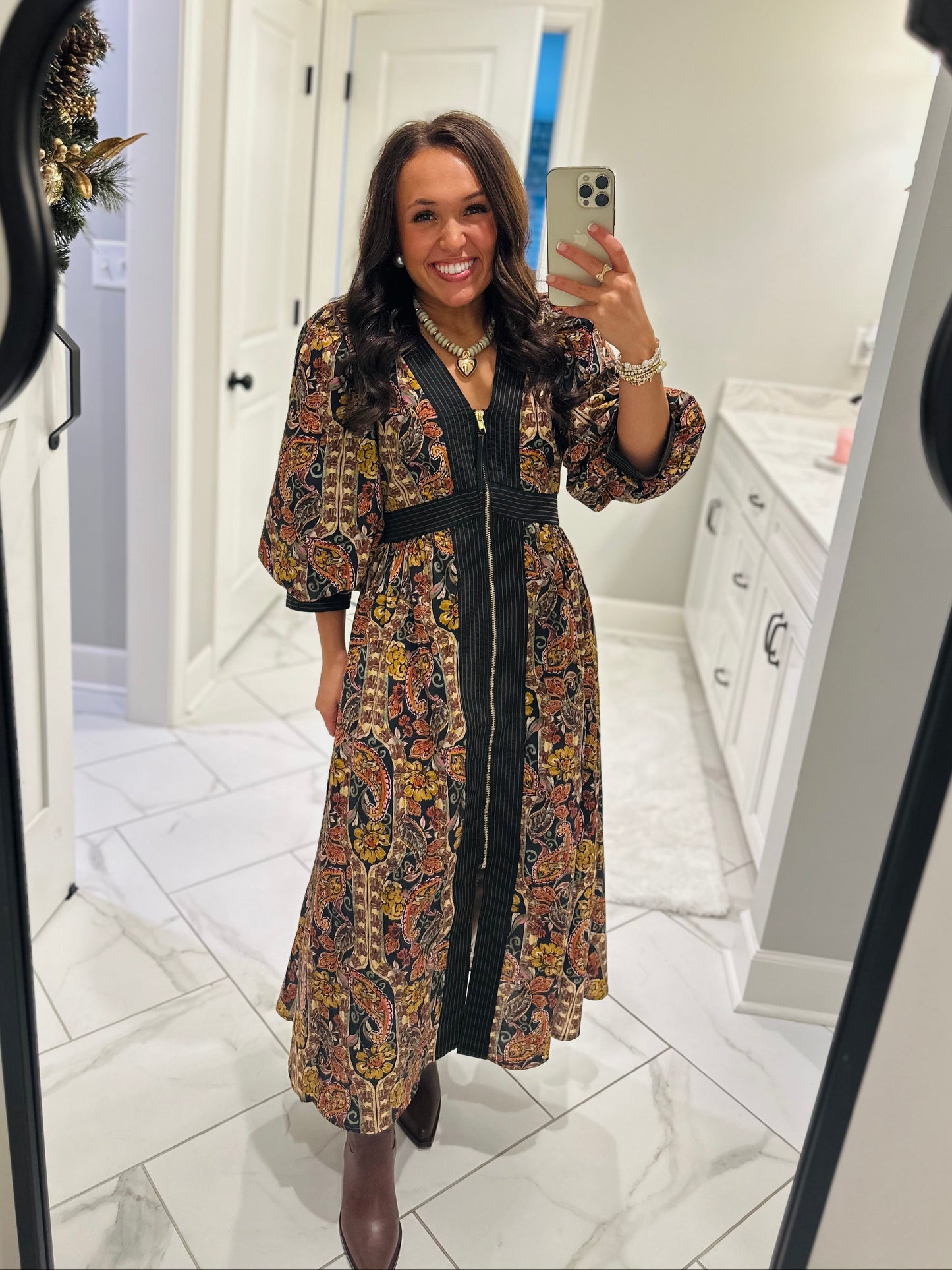 The Libby Black Floral Paisley Midi Dress