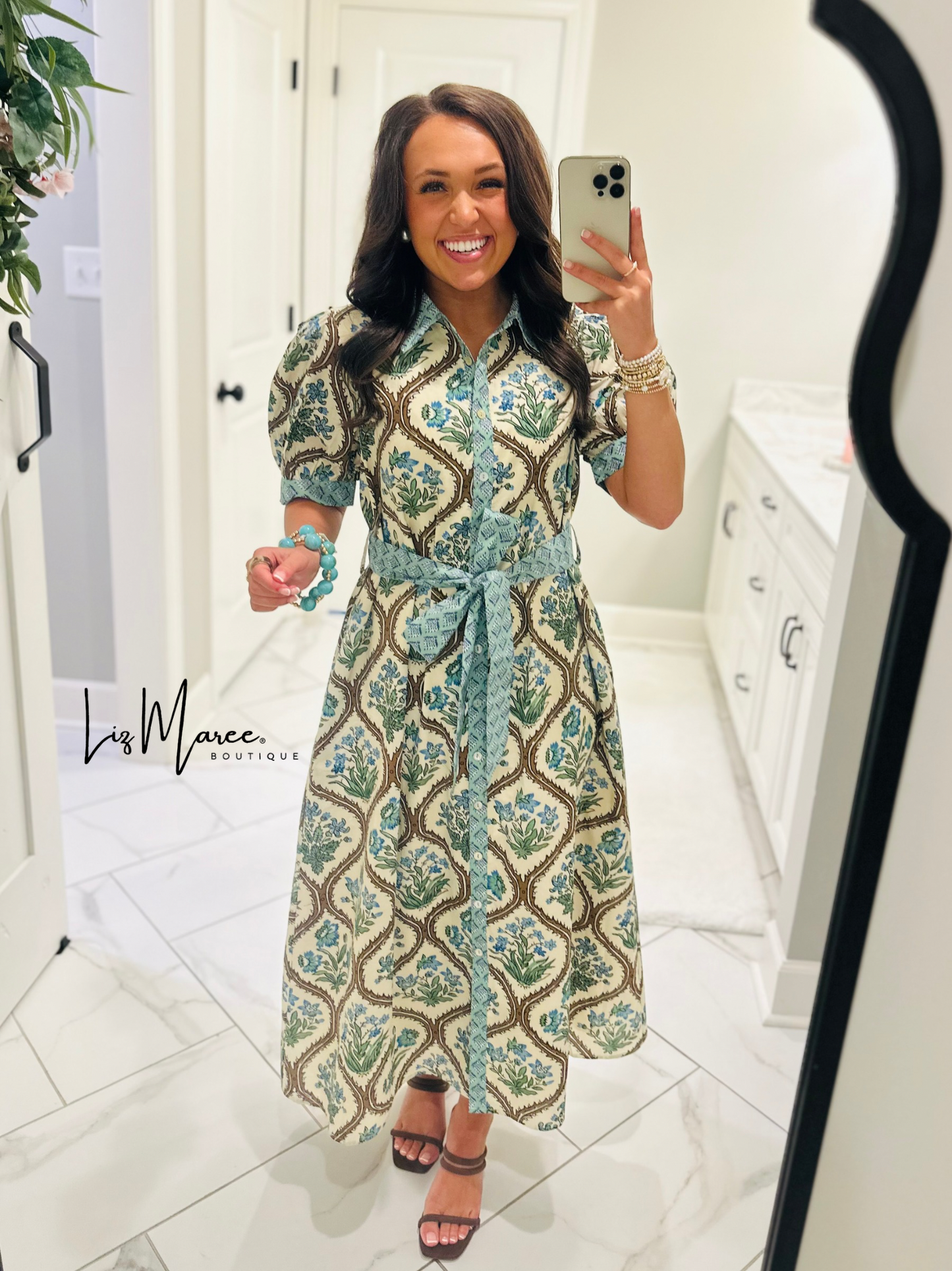 The Wrenley Natural Floral Midi Dress