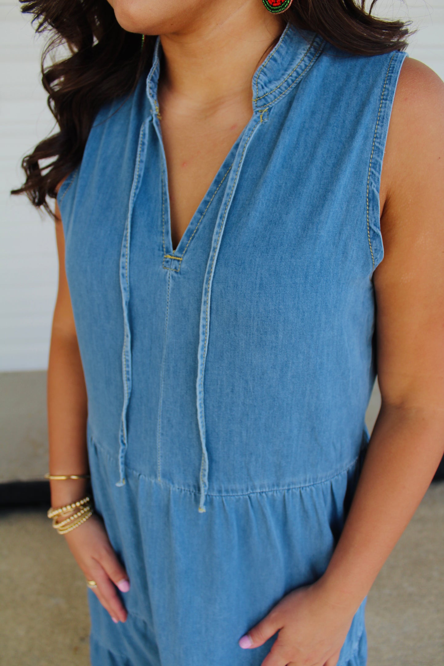 The Charity Light Wash Denim Maxi Dress