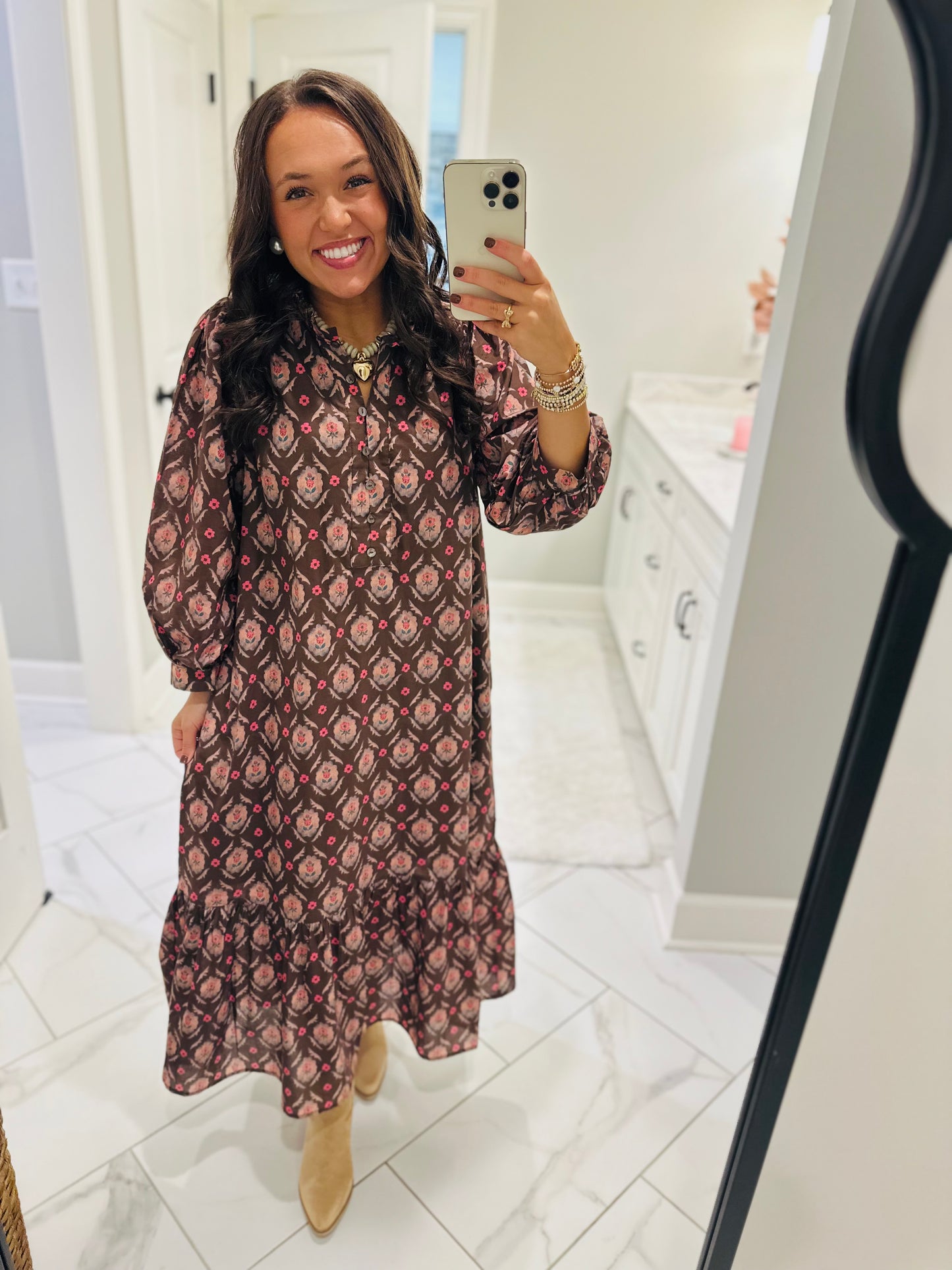 The Lila Maree Brown Floral Maxi Dress