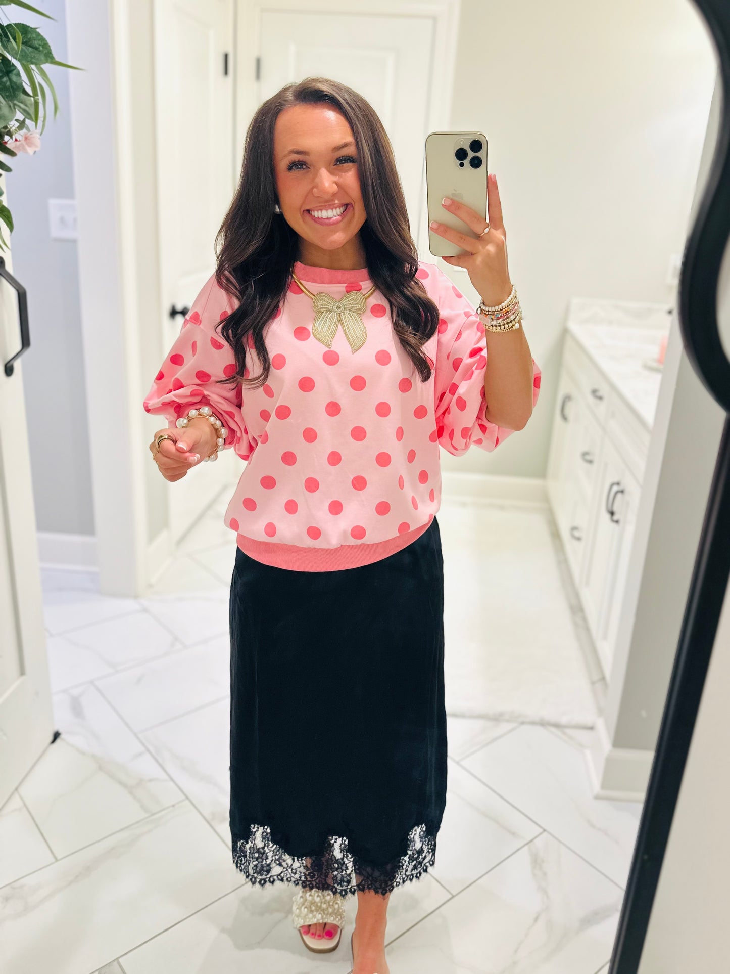 The Ainsley Pink Polka Dot Top