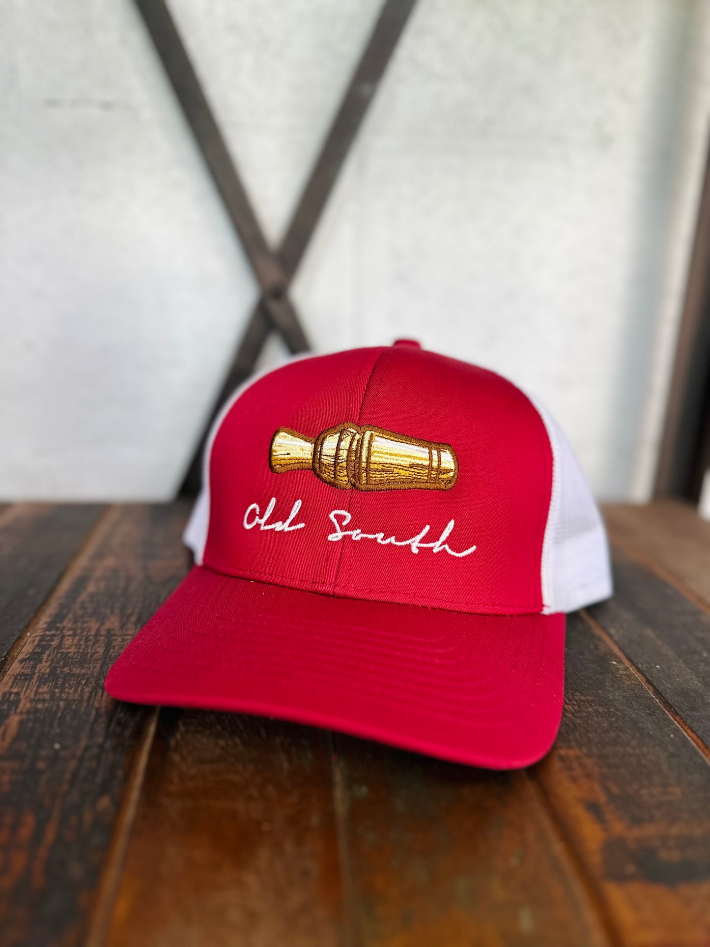 Duck Call Trucker Hat - Cardinal / White