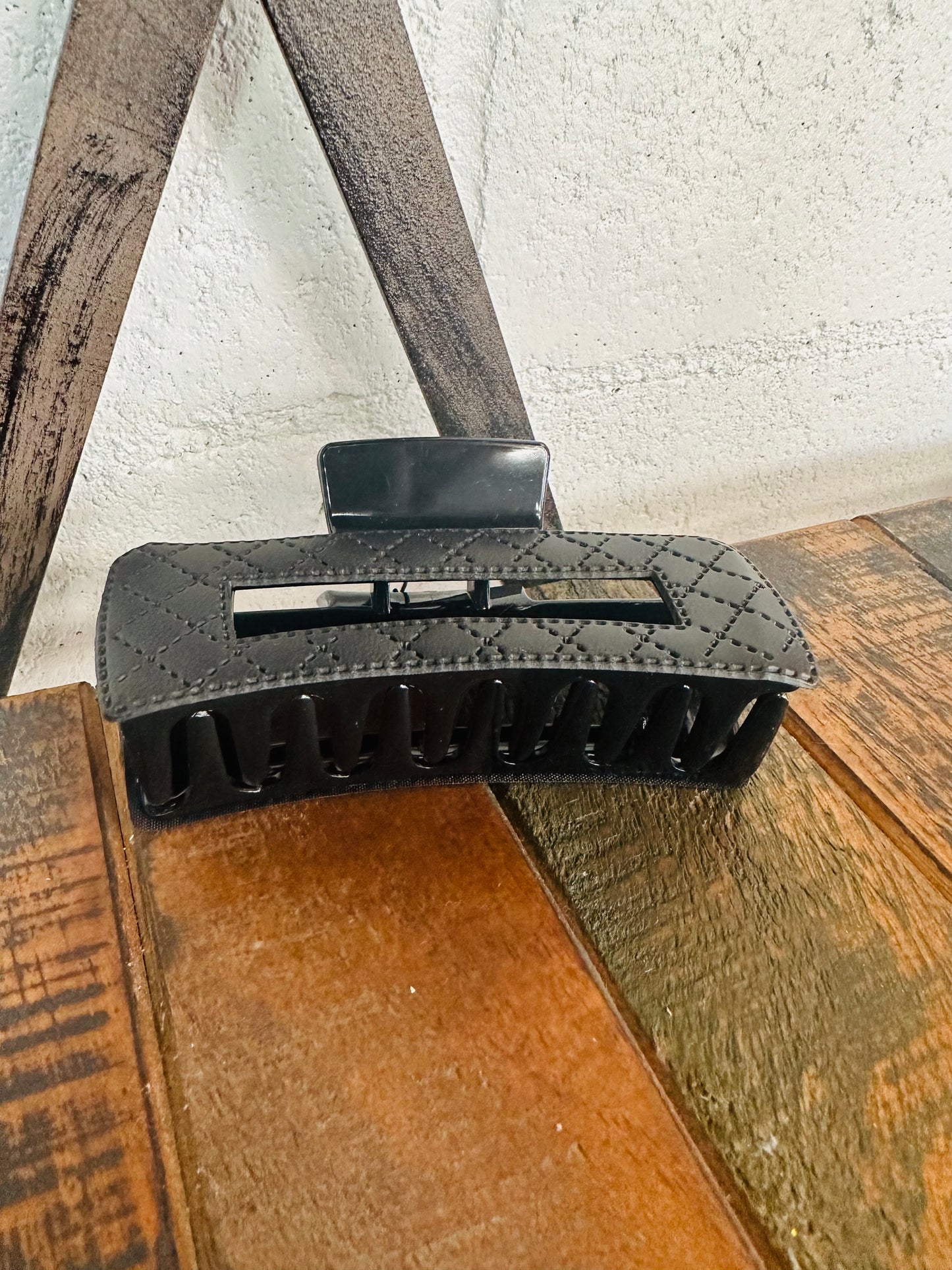 Black Plush Rectangle Claw Clip