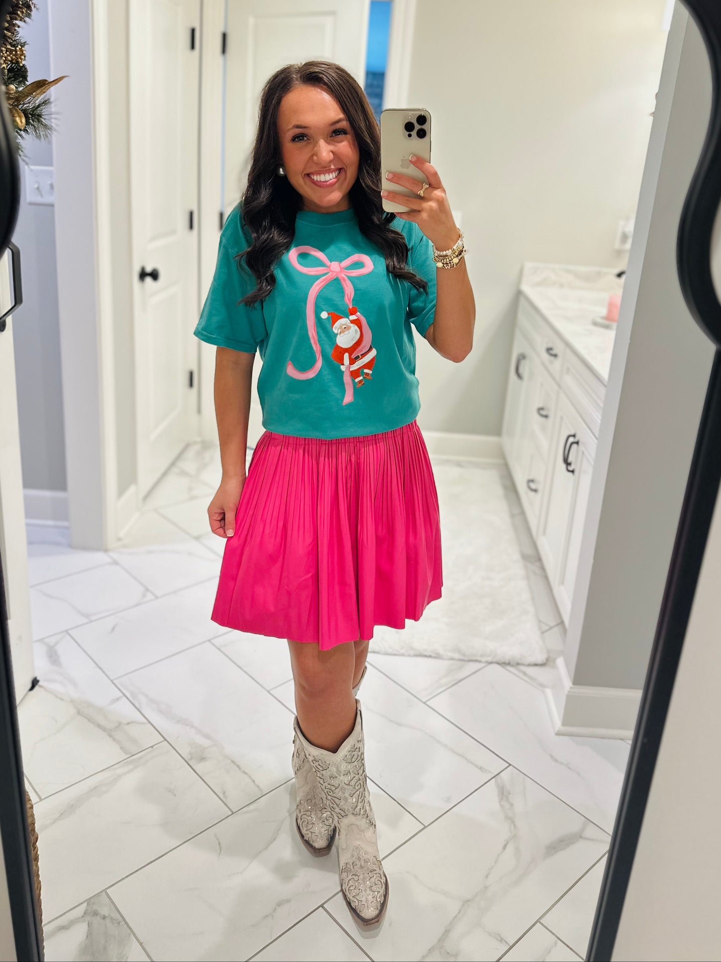 The Bow + Santa Christmas Tee