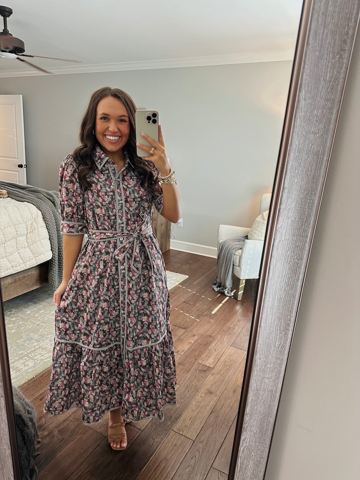 The Quinn Brown Floral Midi Dress