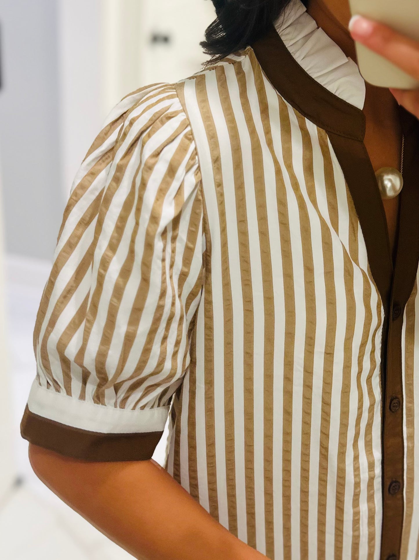The Teagan Taupe Striped Dress