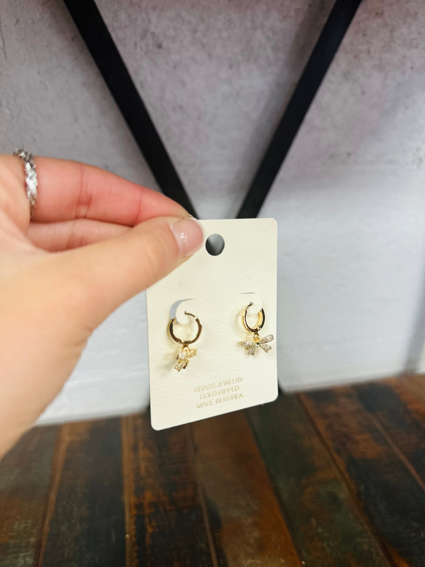 Dainty Gold Bow Dangling Hoop Earring