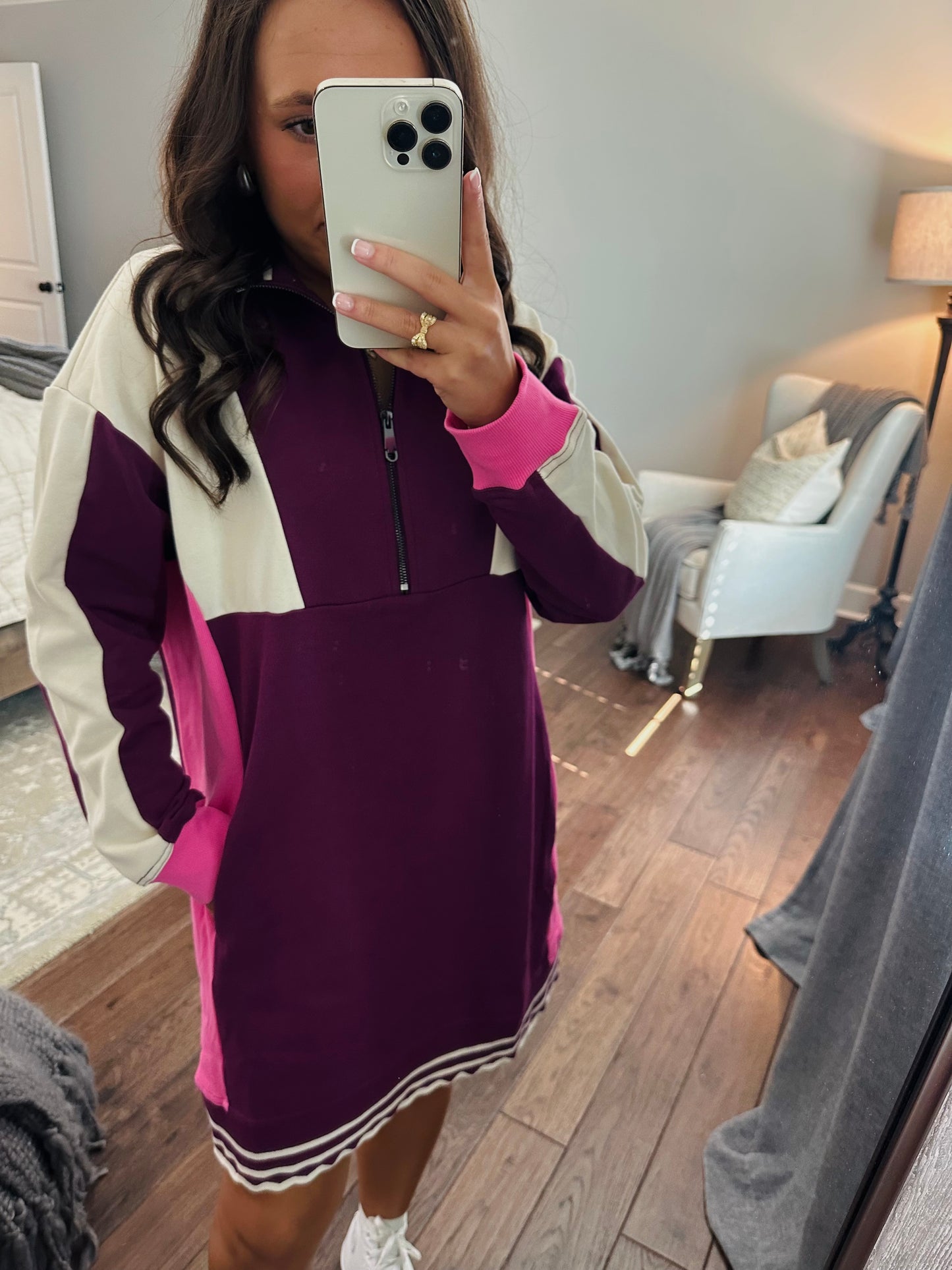 The Mal Purple + Pink Colorblock Quarter-Zip Dress