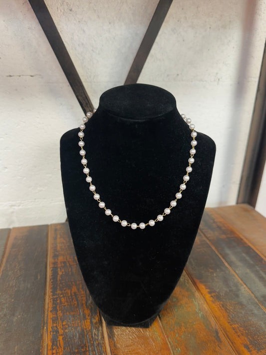 Pearl Beaded + Chain Link Necklace
