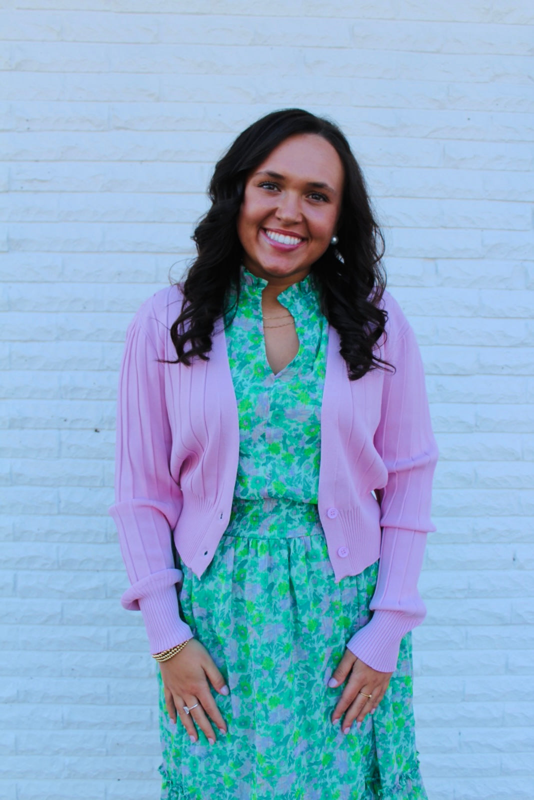 Pastel Pink Ribbed Button Cardigan