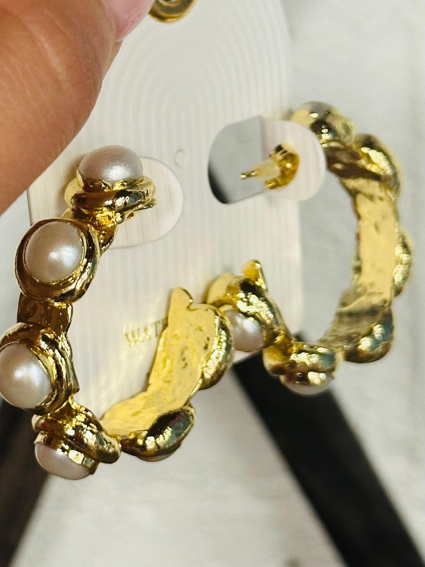 18K Gold Dipped Cream + Gold Pearl Station Hoops