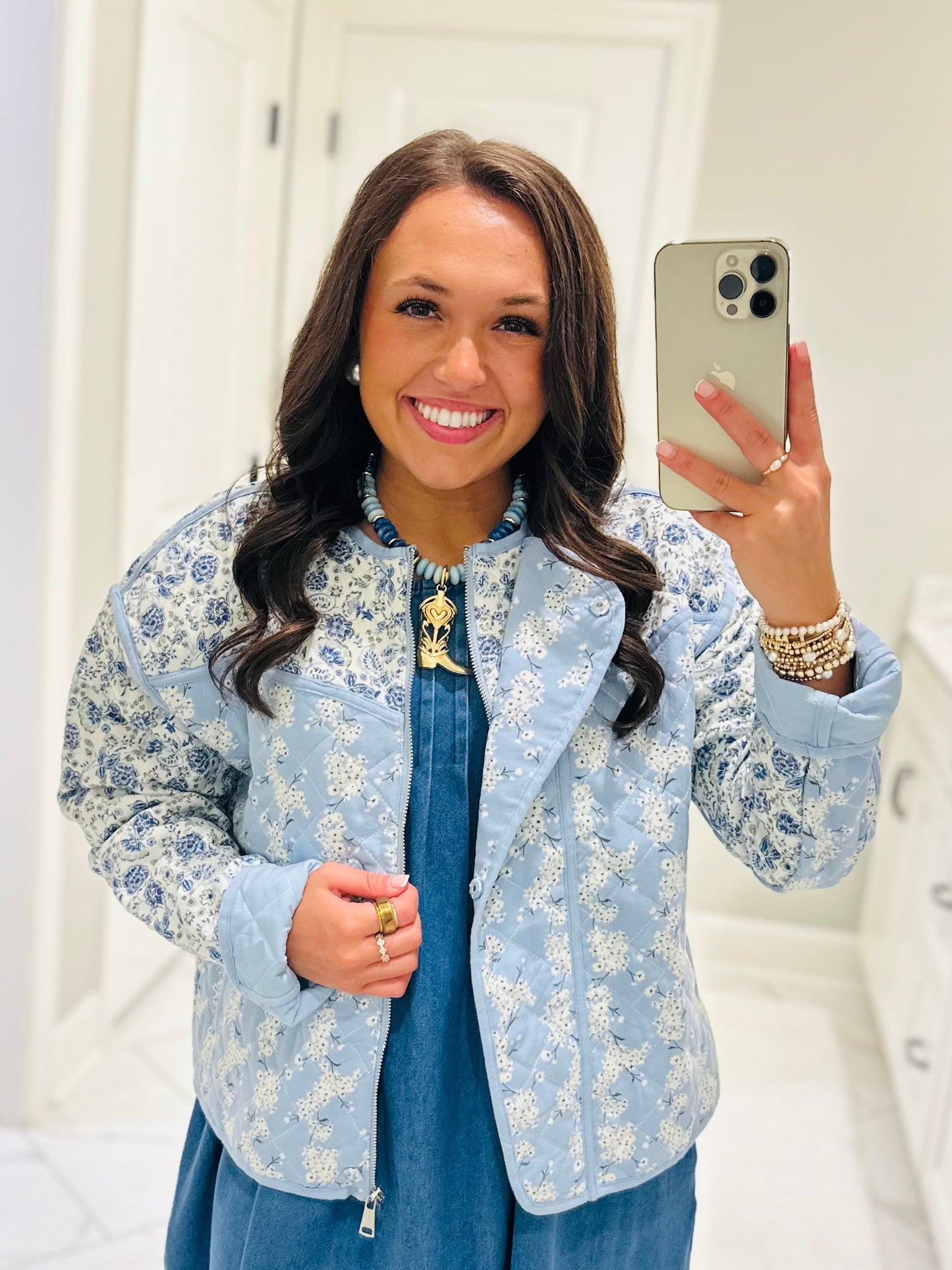 The Amelia Blue Floral Quilted Jacket