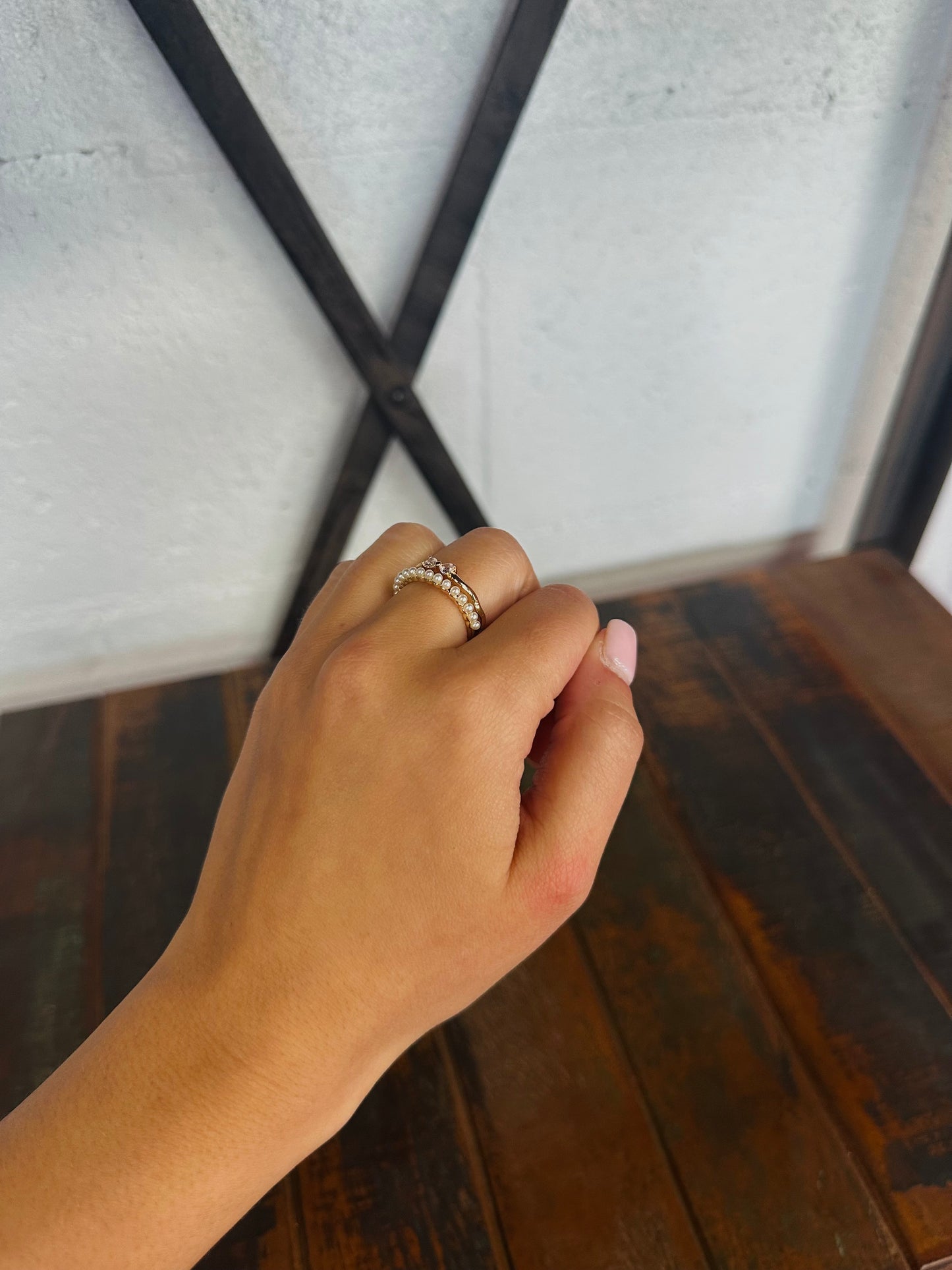 Dainty Gold Layered Pearl Bow Ring