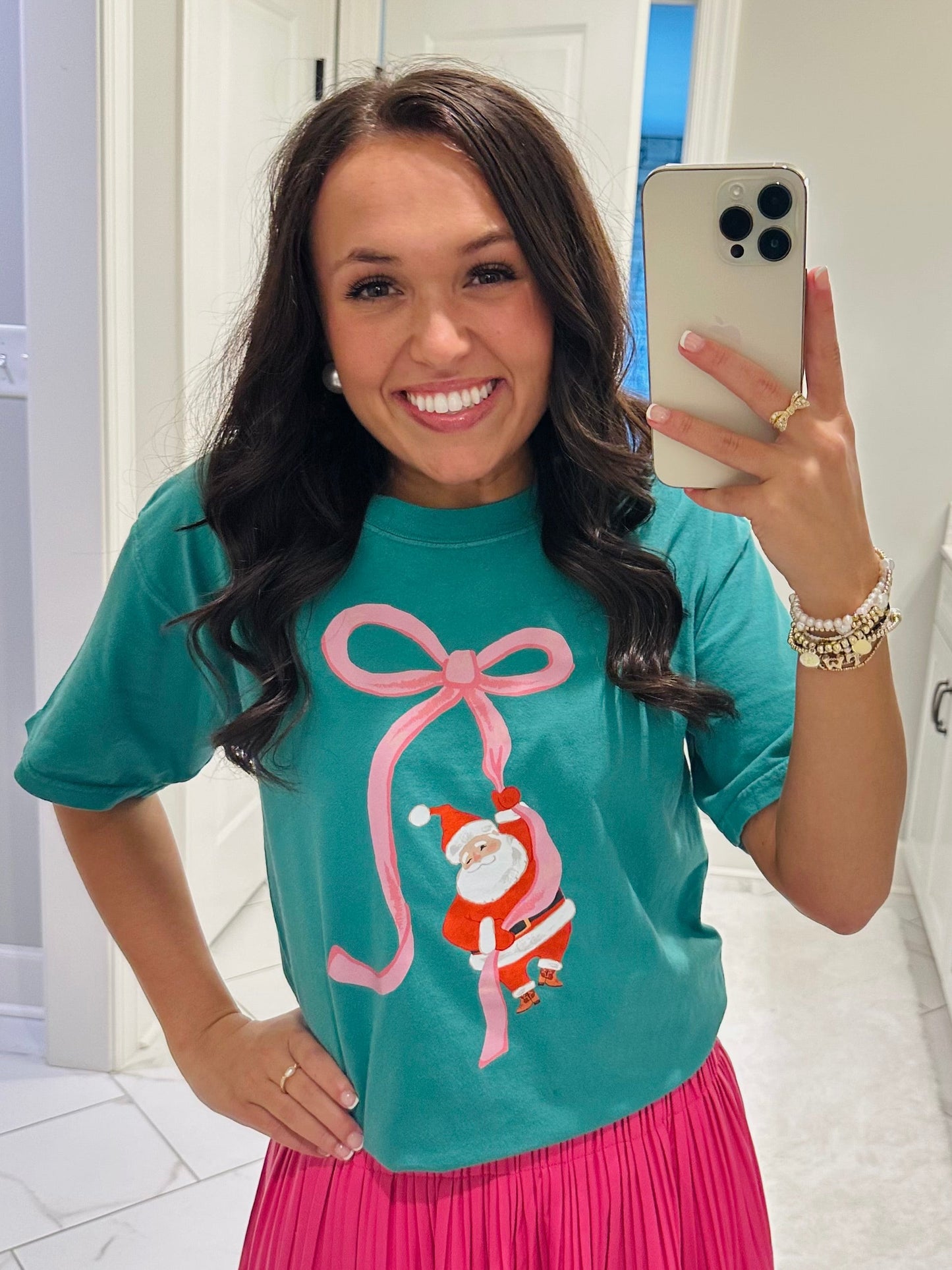 The Bow + Santa Christmas Tee