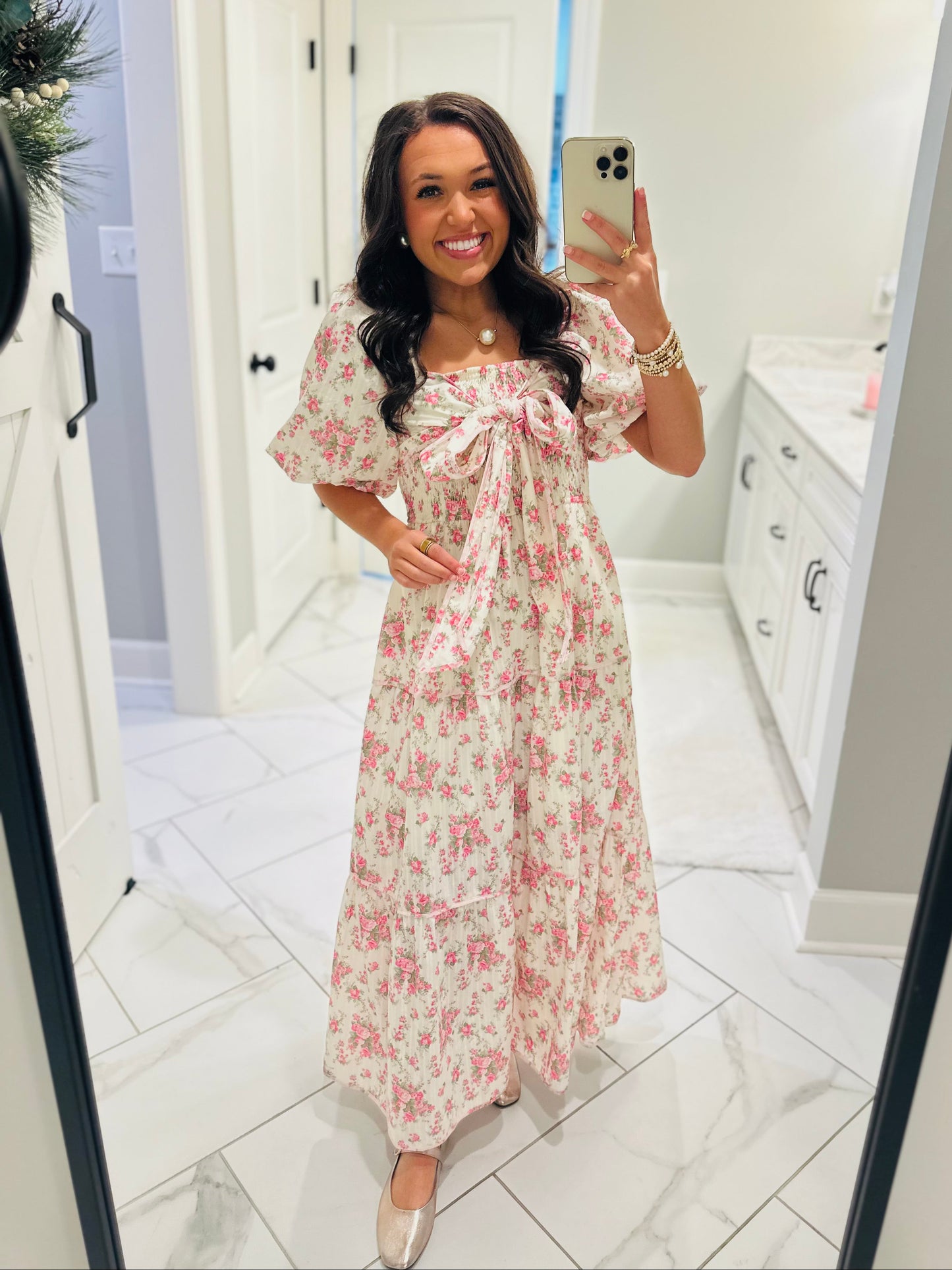 The Lola Floral Tiered Bow Front Midi Dress