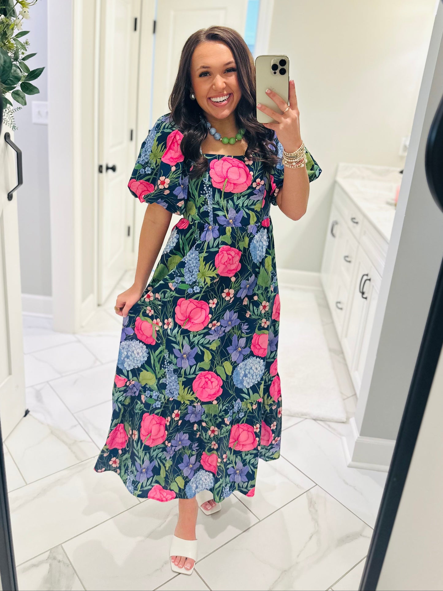The Danyale Navy Floral Bow Midi Dress
