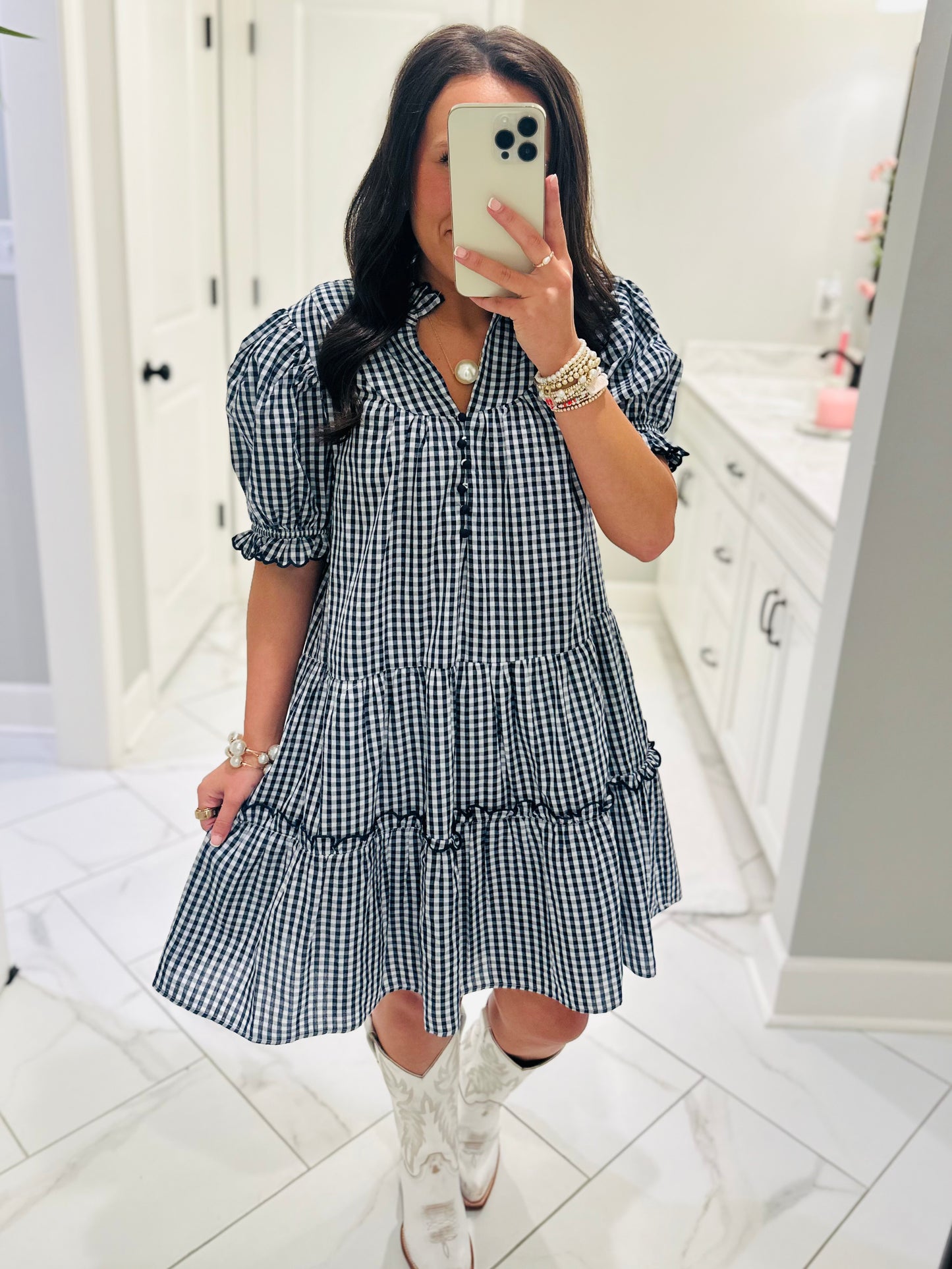 The Dixie Navy Gingham Dress