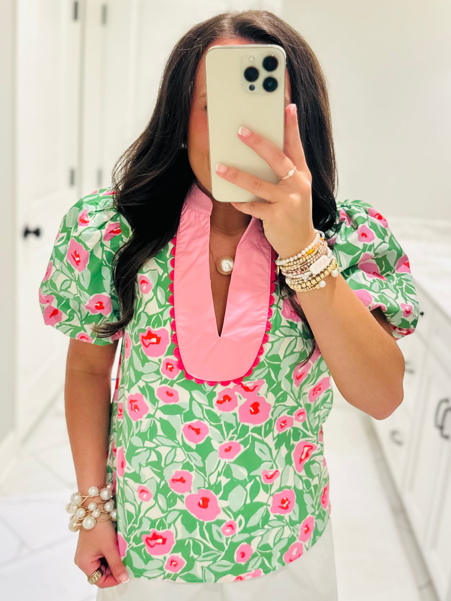 The Ginny Green + Pink Floral Top
