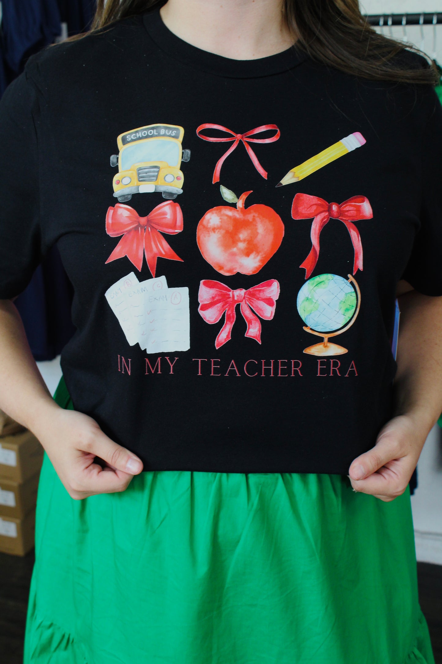 Teacher Era Coquette Bow Black Graphic Tee