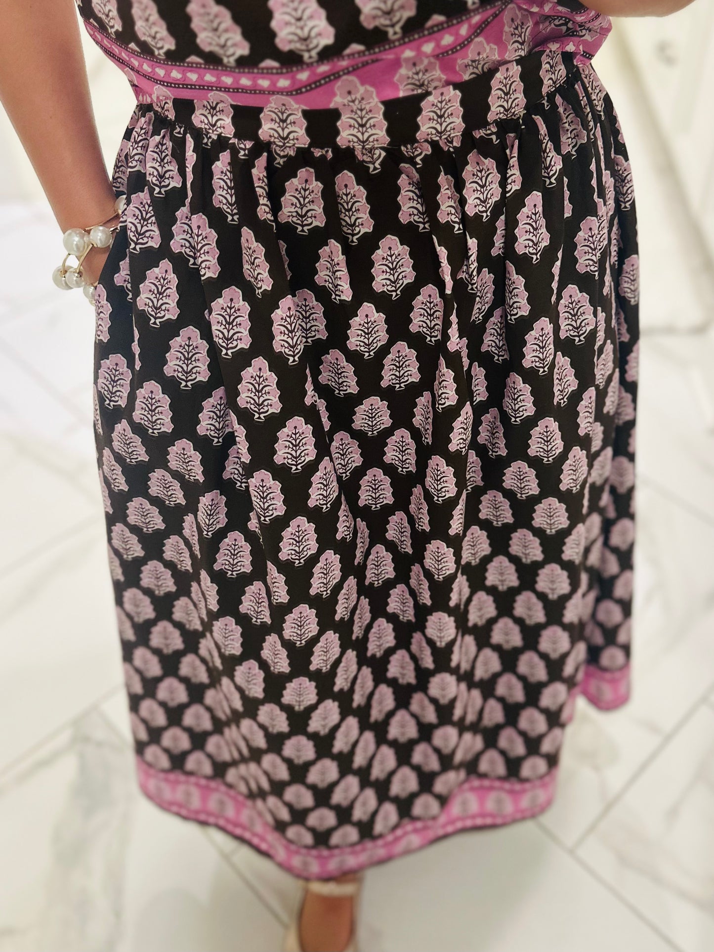 The Natalie Brown Floral Midi Skirt