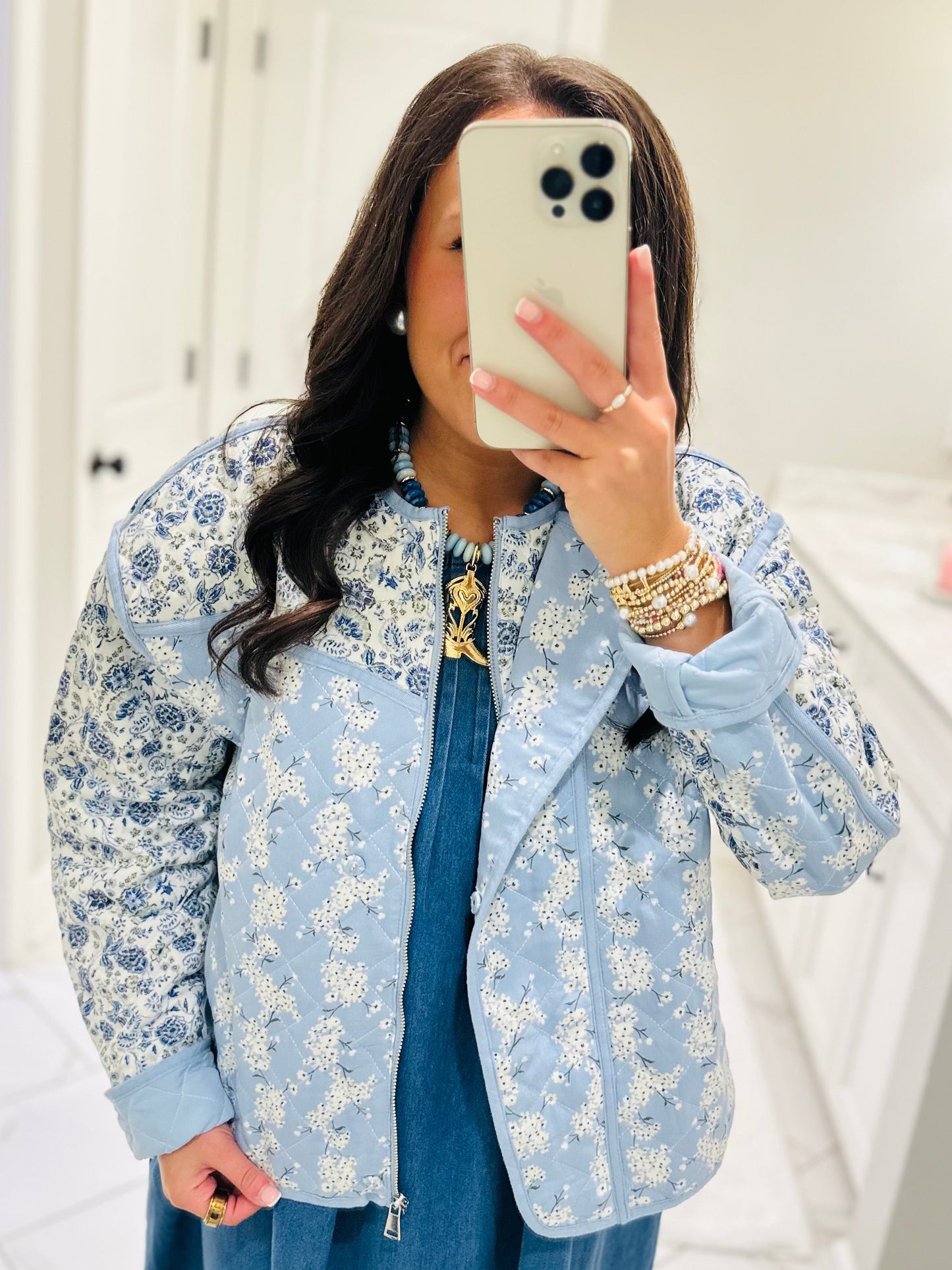 The Amelia Blue Floral Quilted Jacket