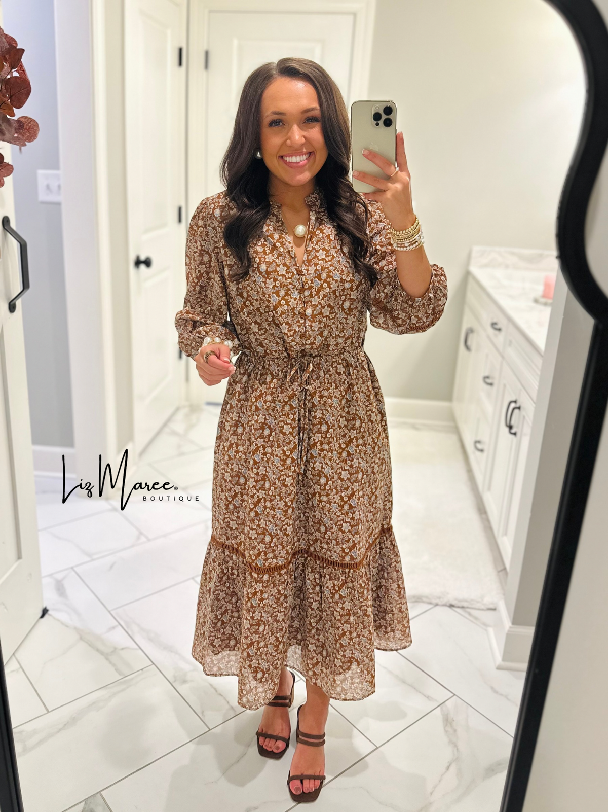 The Ramsey Brown Ditsy Floral Midi Dress