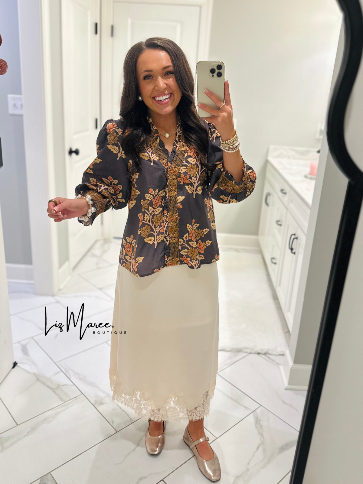 The Carrie Grey Floral Top