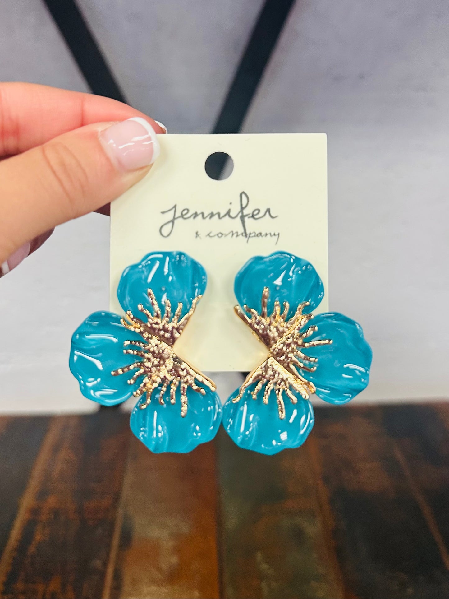 Flower Statement Earring - Teal Blue