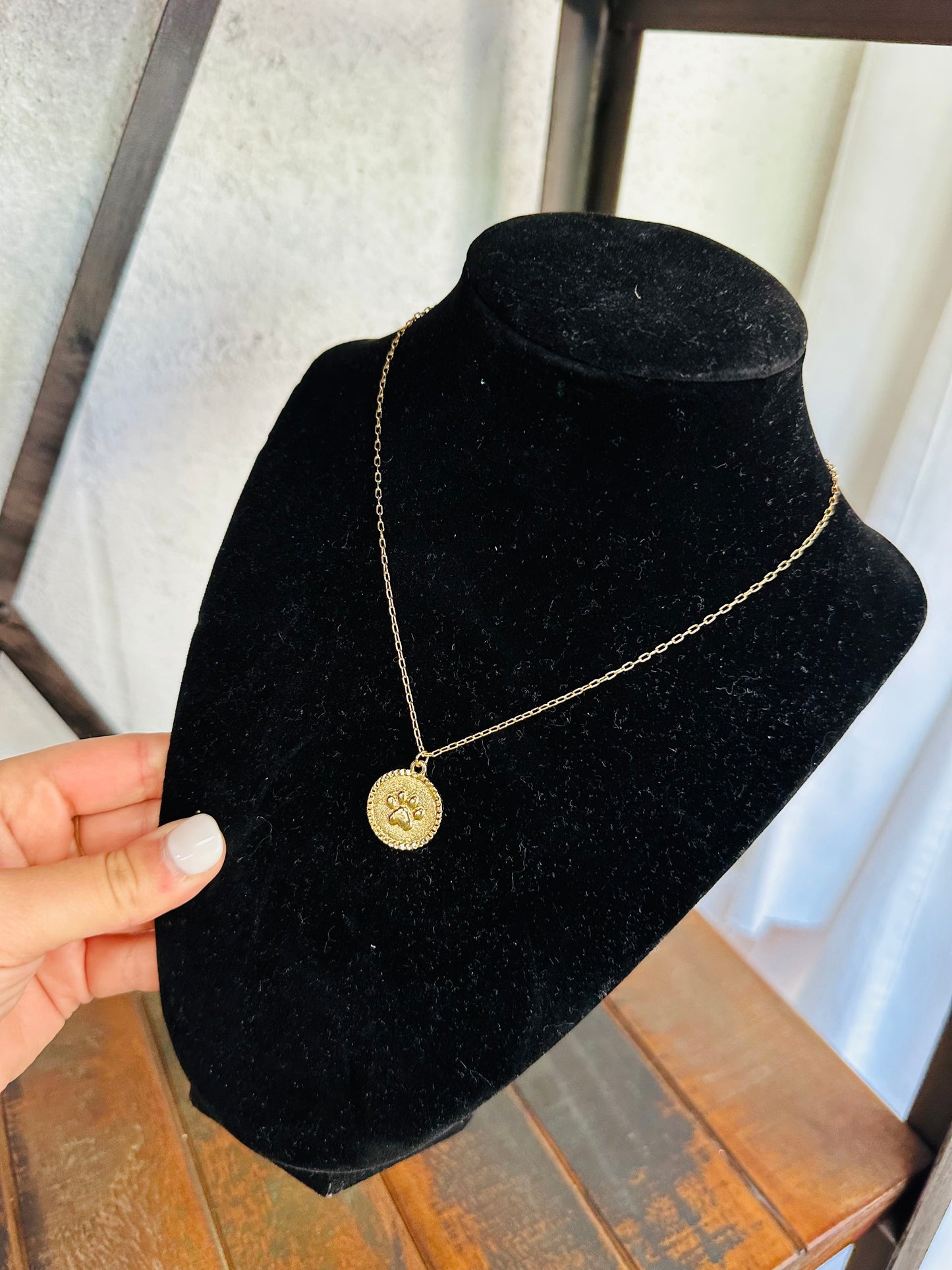 Gold Paw Print Medallion Necklace