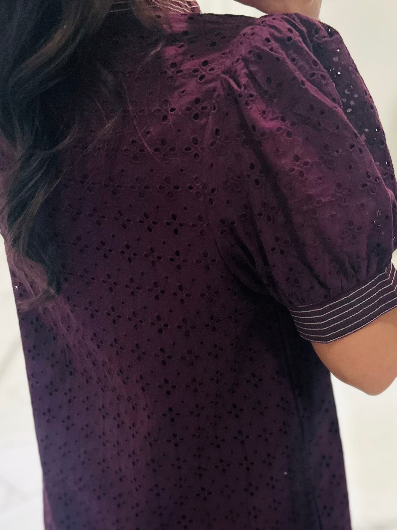 The Adley Merlot Eyelet Midi Dress
