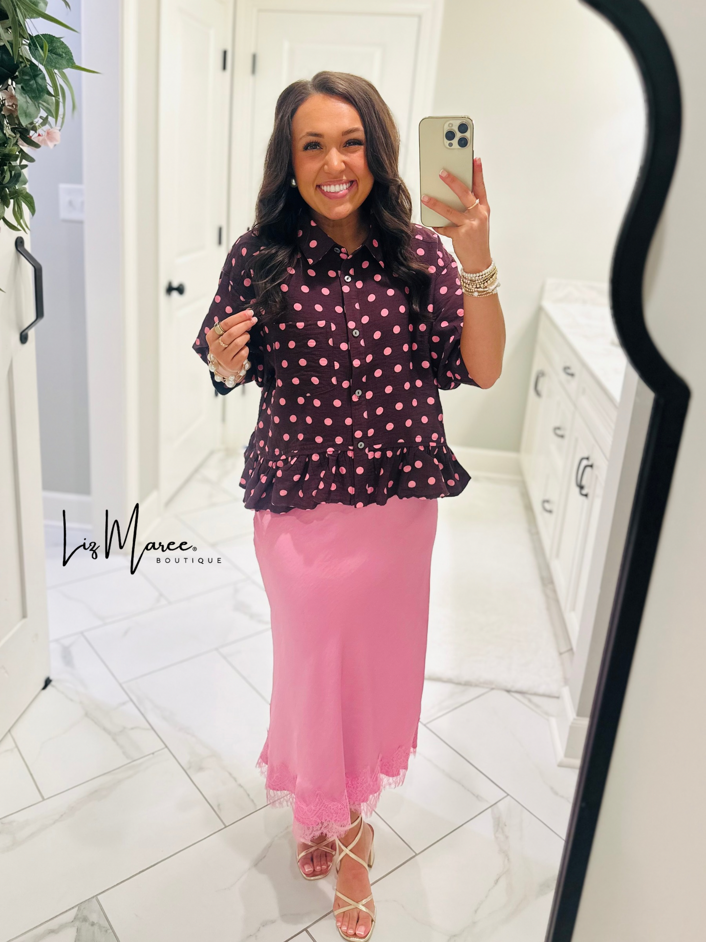 The Hanna Pink + Wine Polka Dot Top