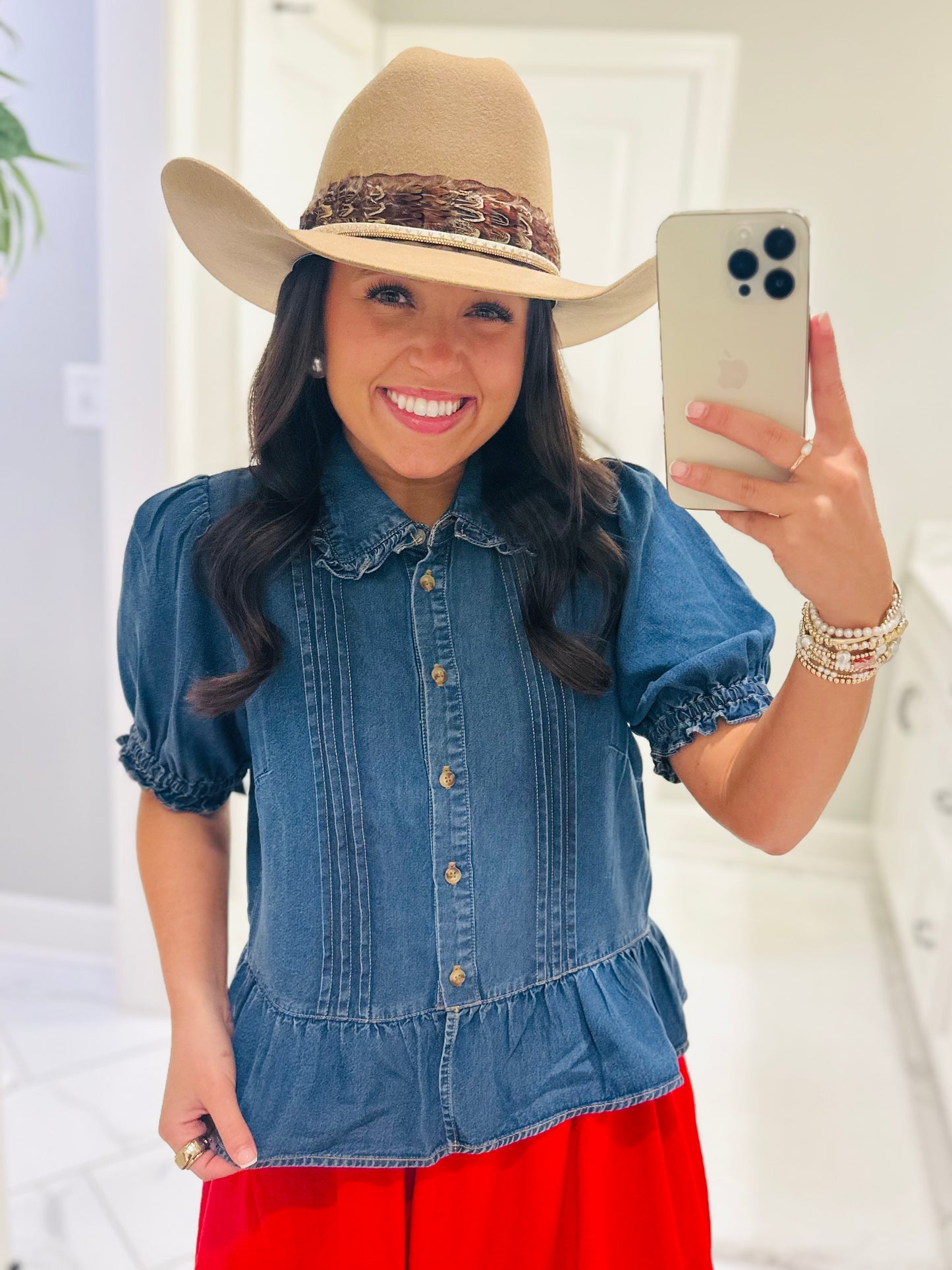 The Delilah Denim Ruffle Top