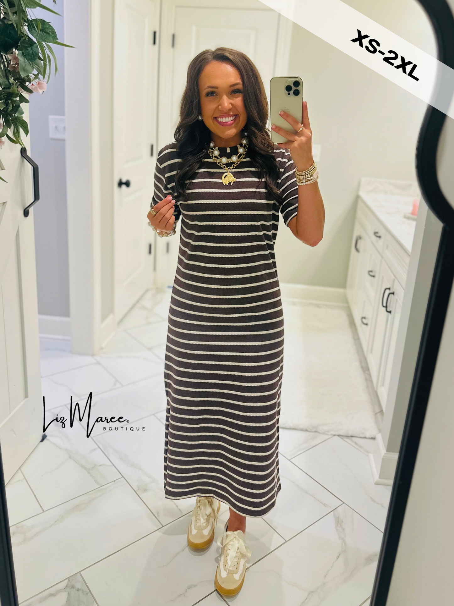 The Abigail Heathered Cocoa Striped Midi Dress