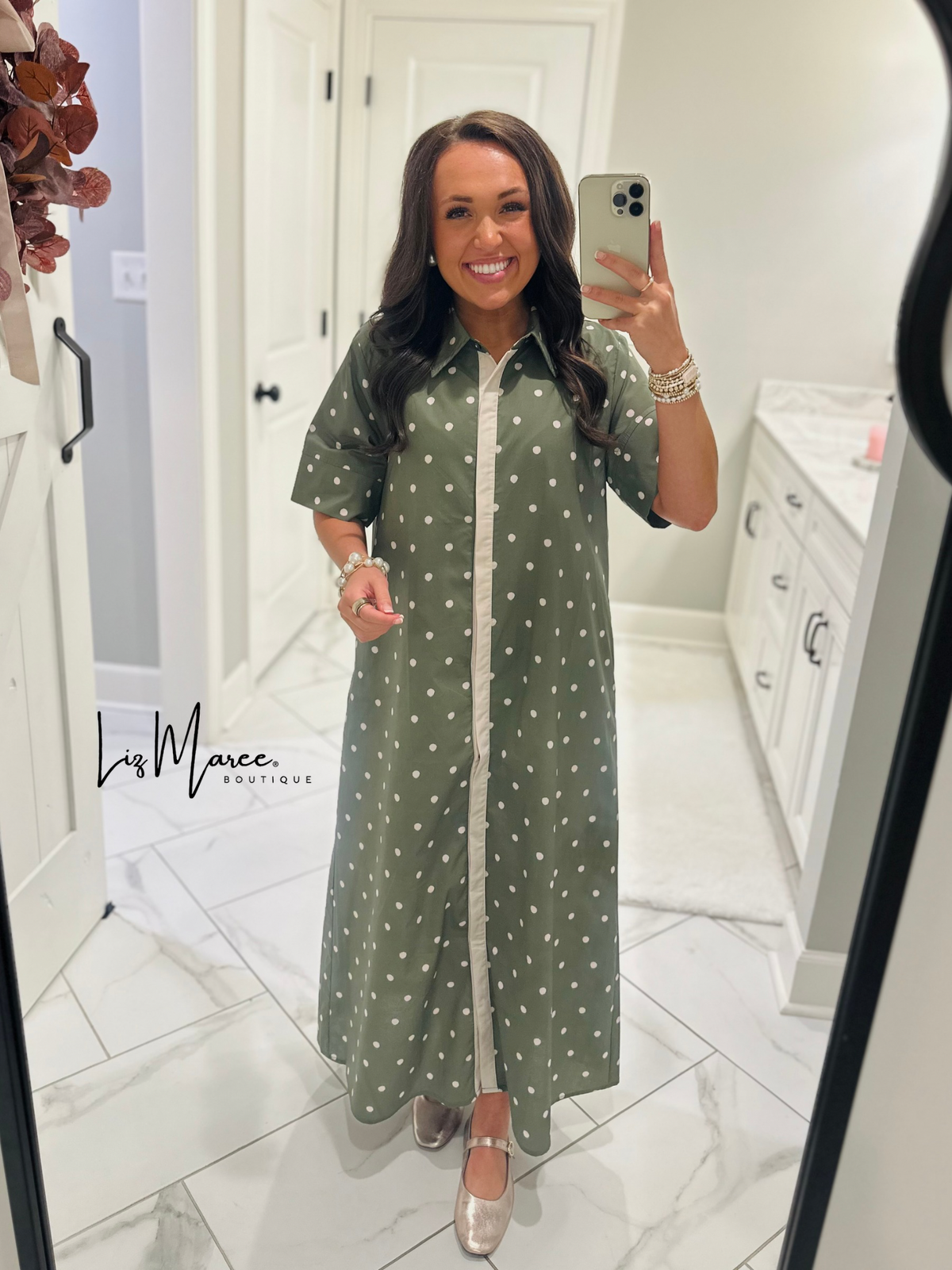 The Ruth Olive Green Polka Dot Midi Dress
