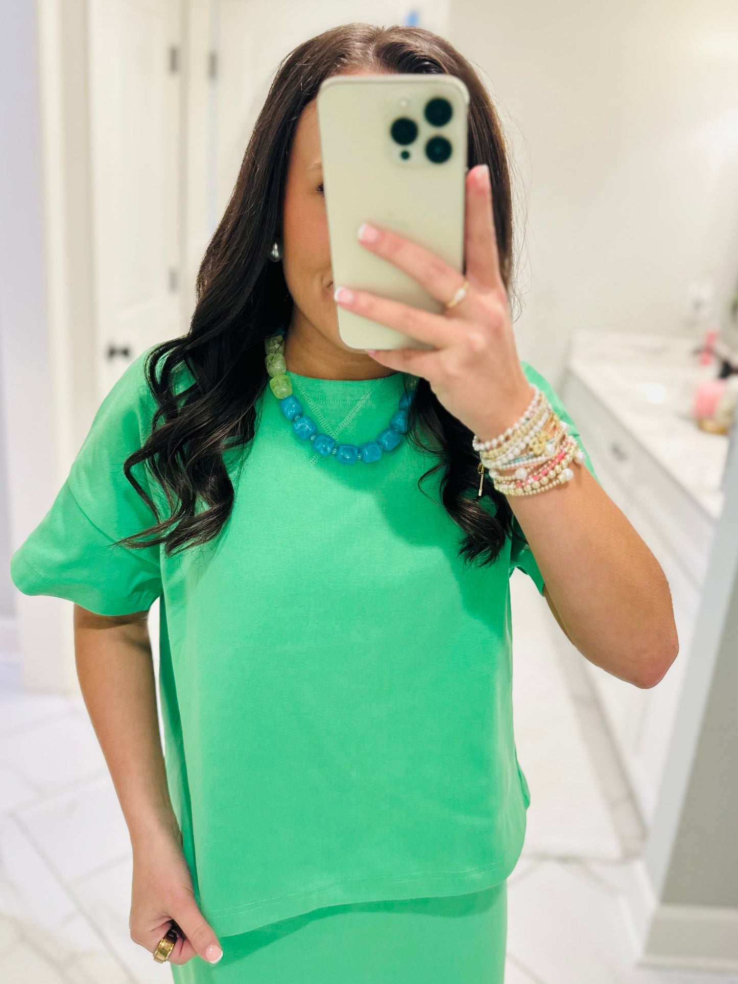 The Sonny Green Knit Top + Skirt Set