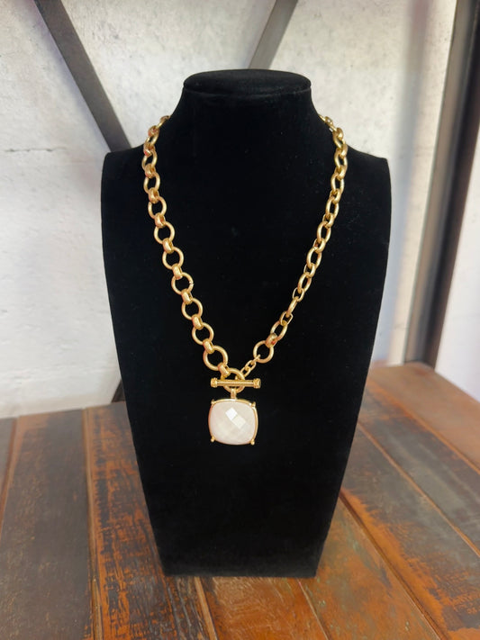 White Square Stone Pendant Necklace