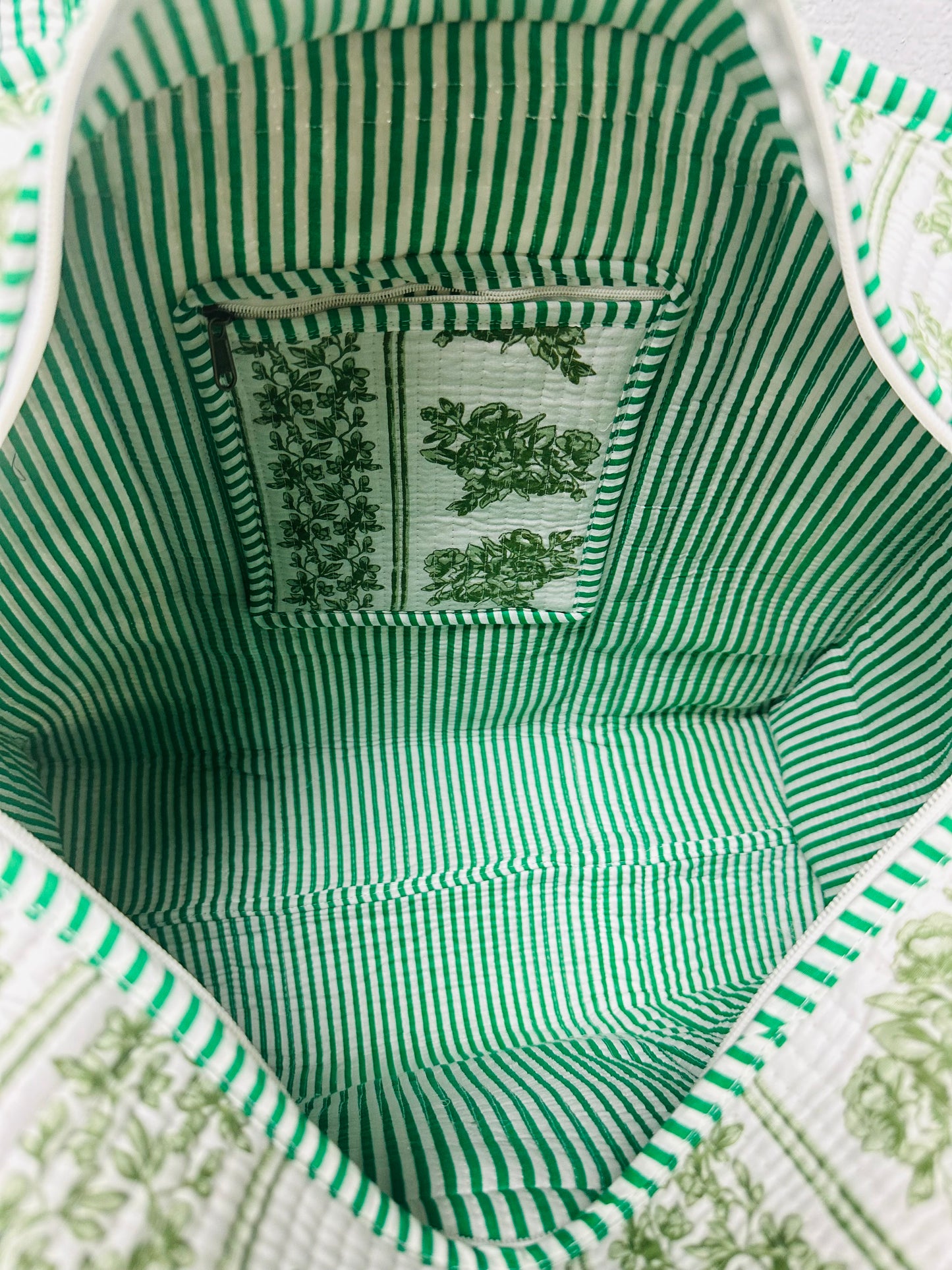 The Green + White Floral Quilted Tote Bag