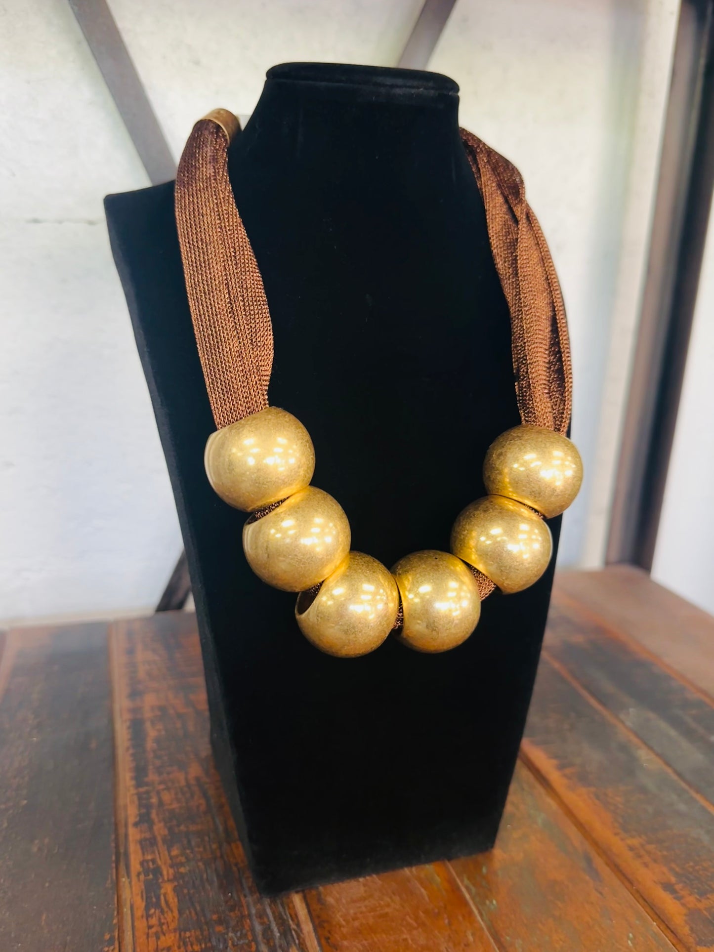 Brown Mesh Fabric Statement Necklace