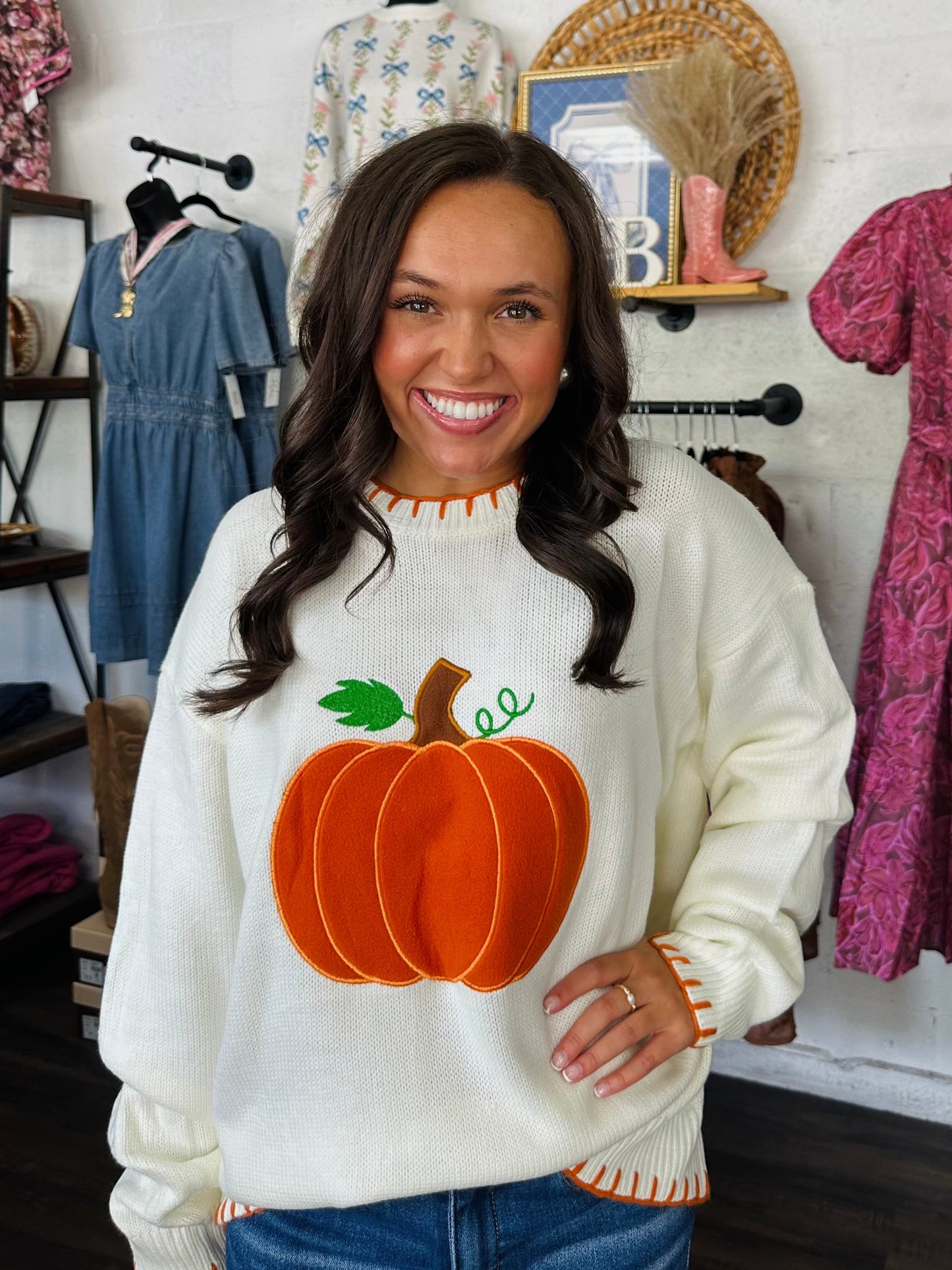 The Hello Pumpkin Embroidered Sweater