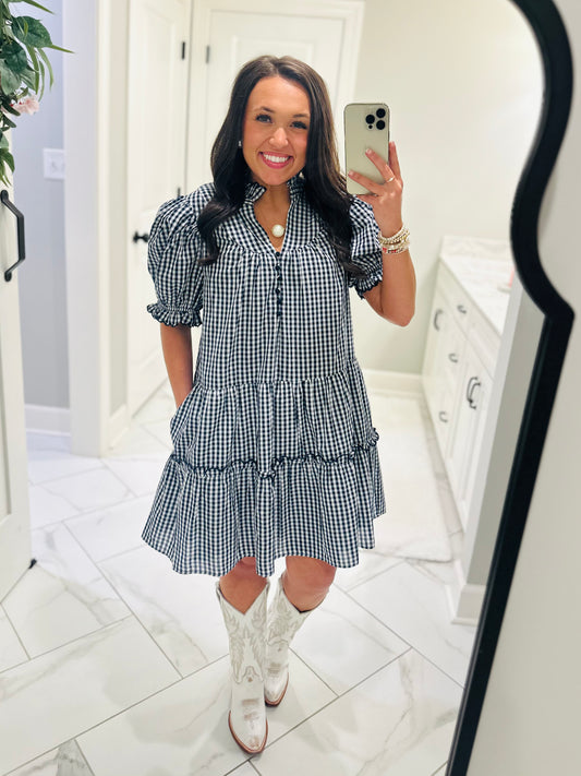 The Dixie Navy Gingham Dress