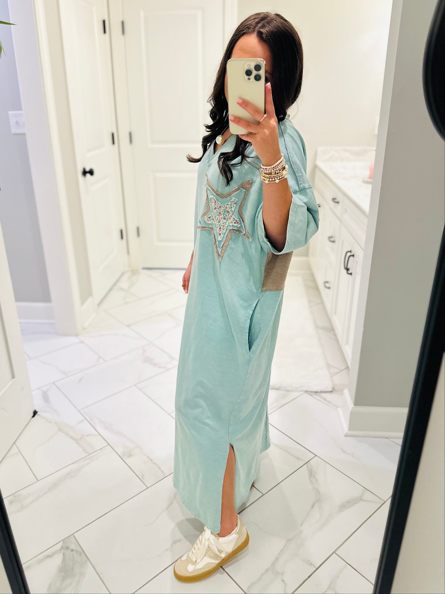 The Layla Dusty Sage Star Patch Maxi Dress