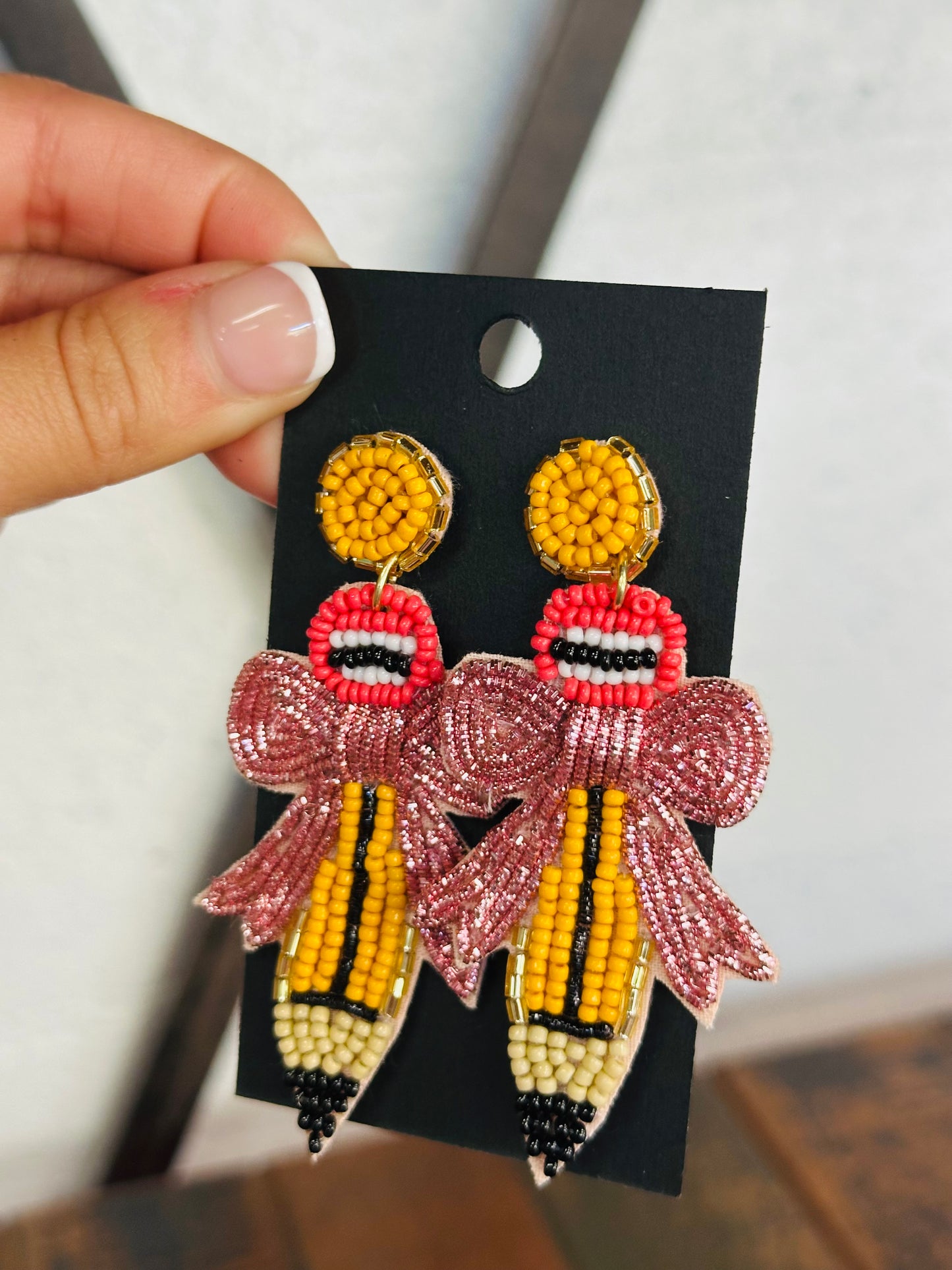 The Pencil Bow Beaded Earring