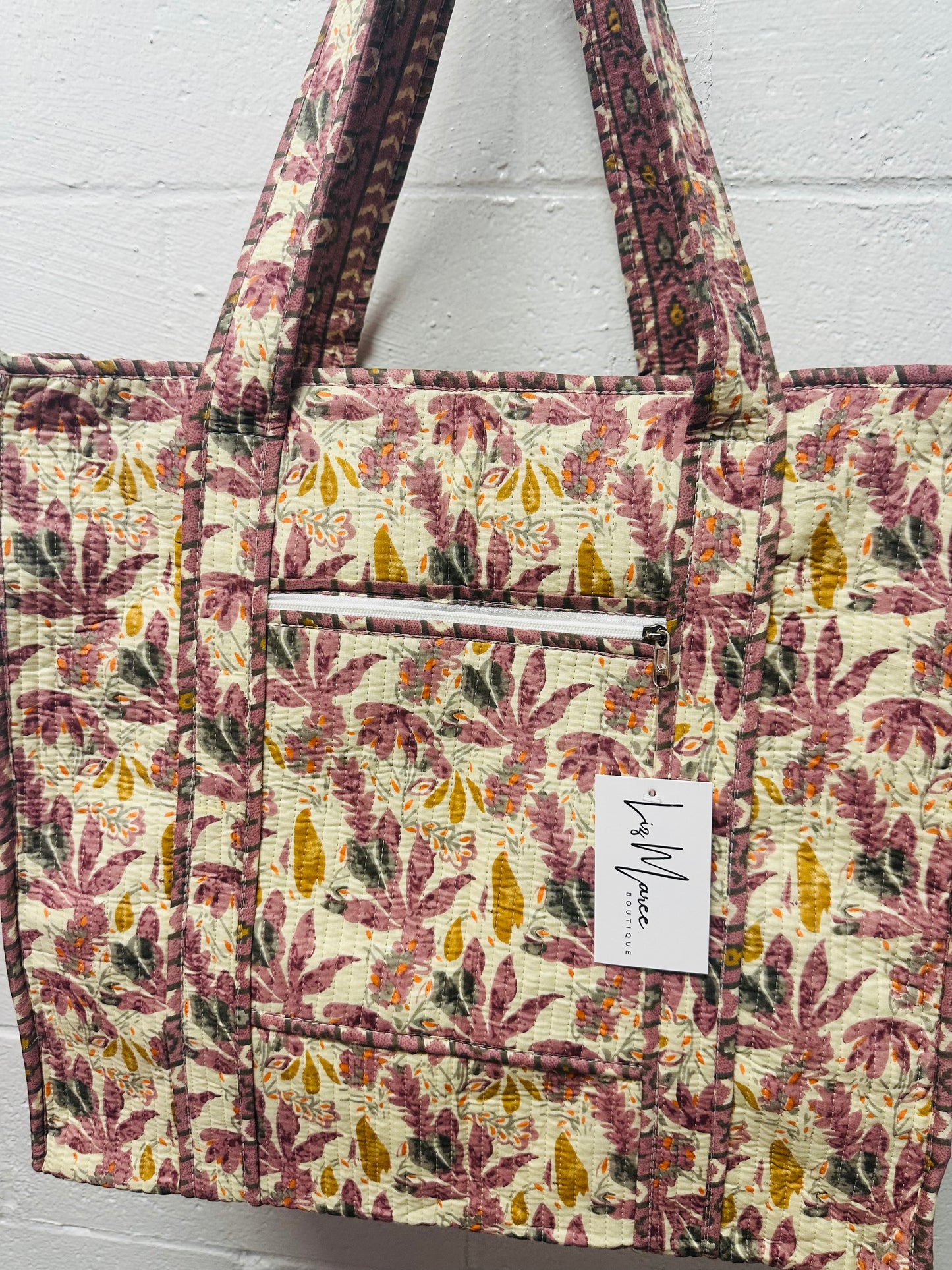 The Mauve Floral Quilted Tote Bag