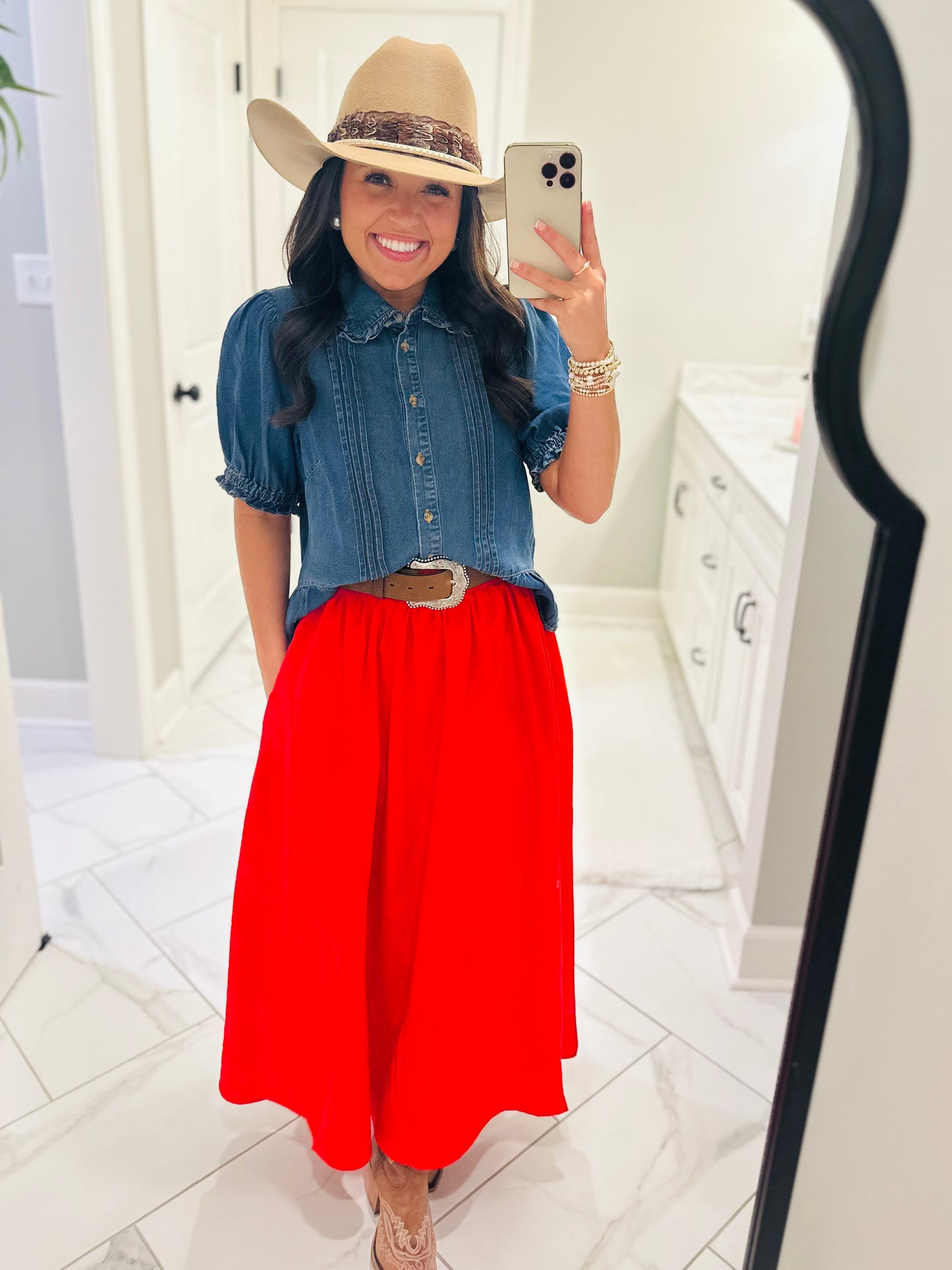 The Delilah Denim Ruffle Top