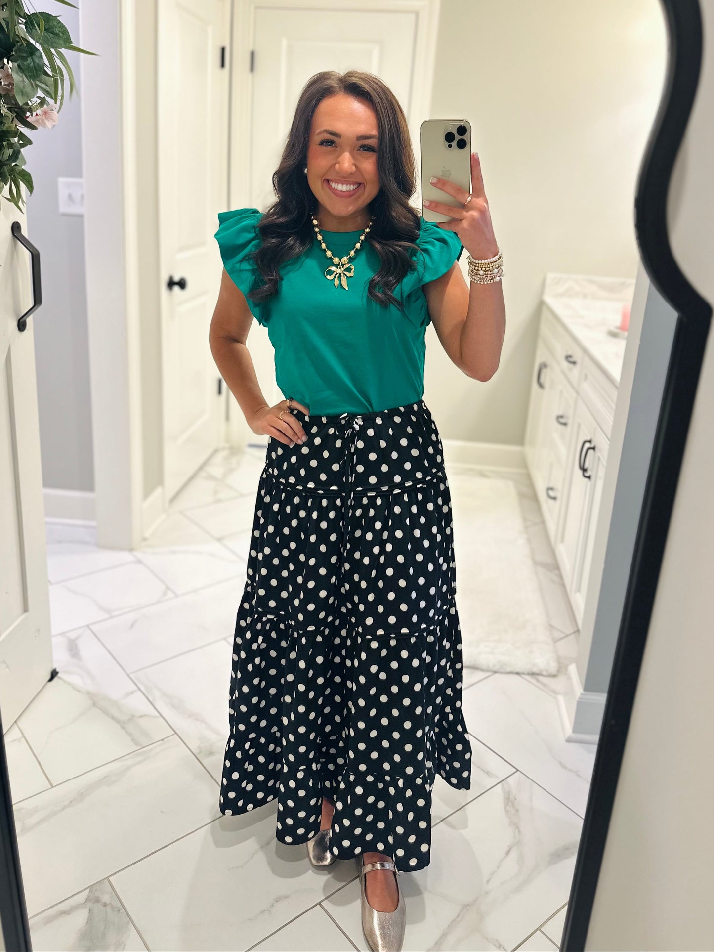 The Ryley Black Polka Dot Tiered Maxi Skirt