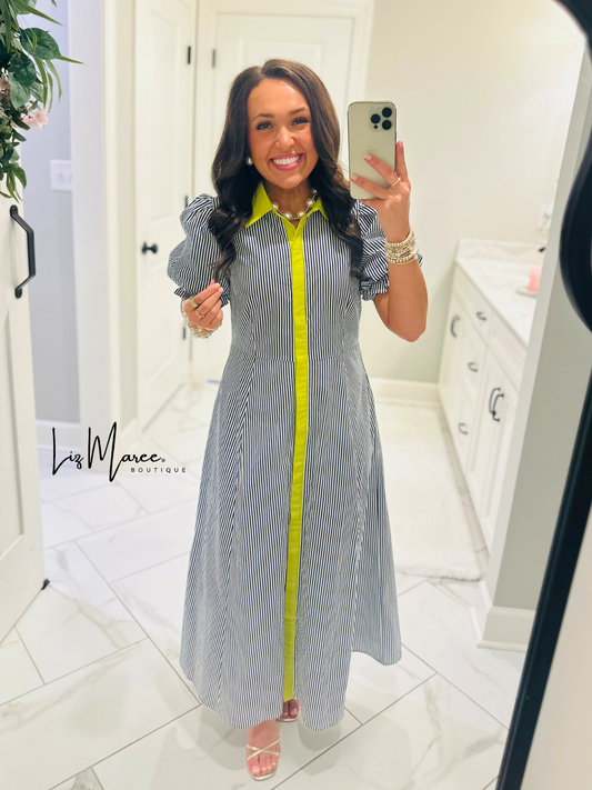 The Remy Navy Striped Midi Dress